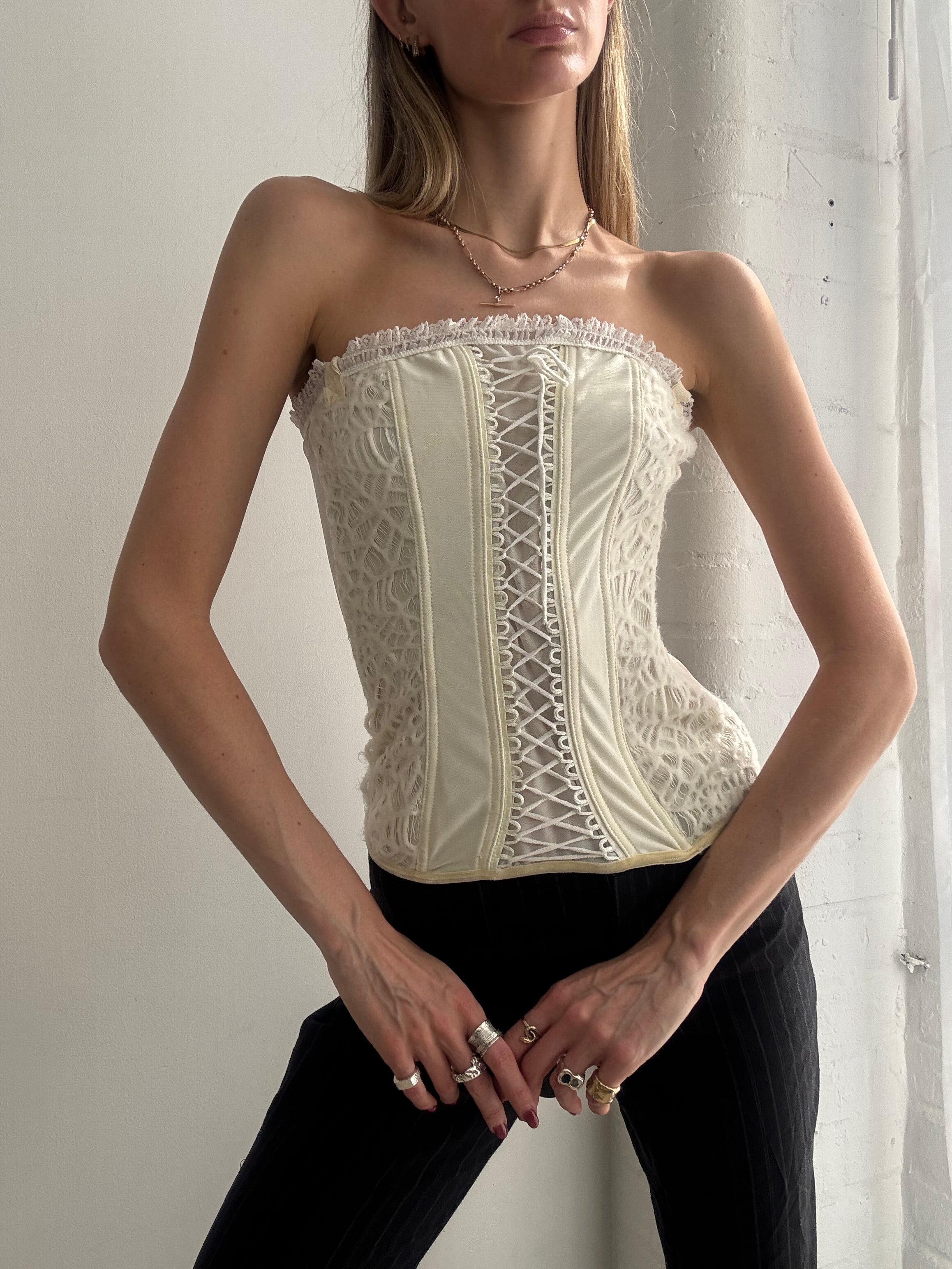 Vintage Y2K cream lace corset top