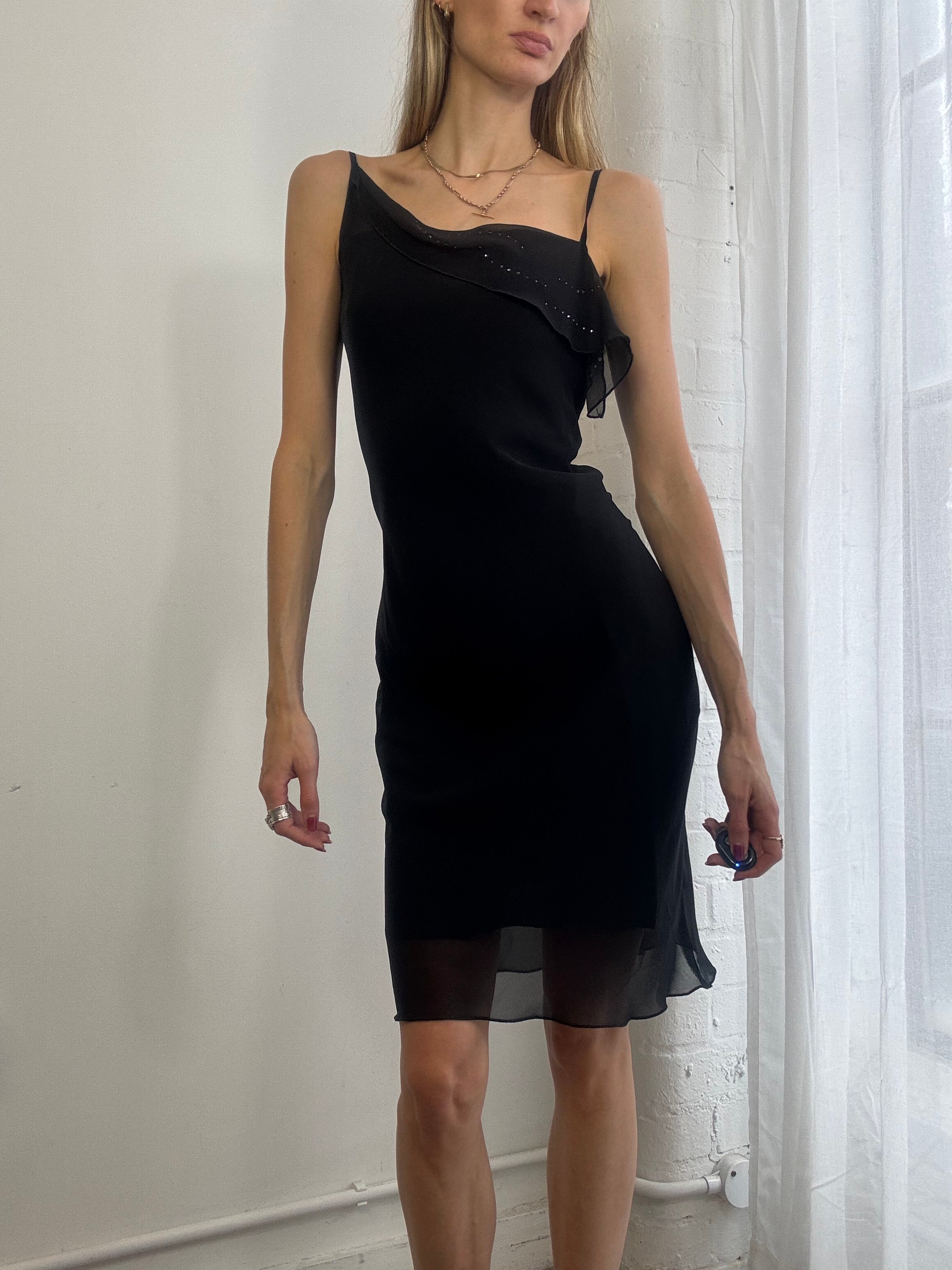 Vintage Y2k Black Mesh Asymmetric Dress Evening Party