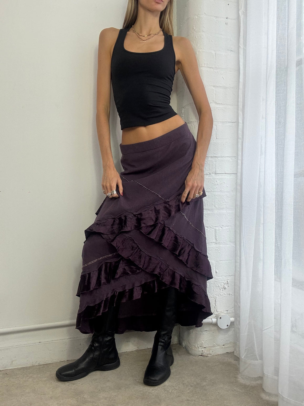 Vintage 90s purple ruffle maxi skirt