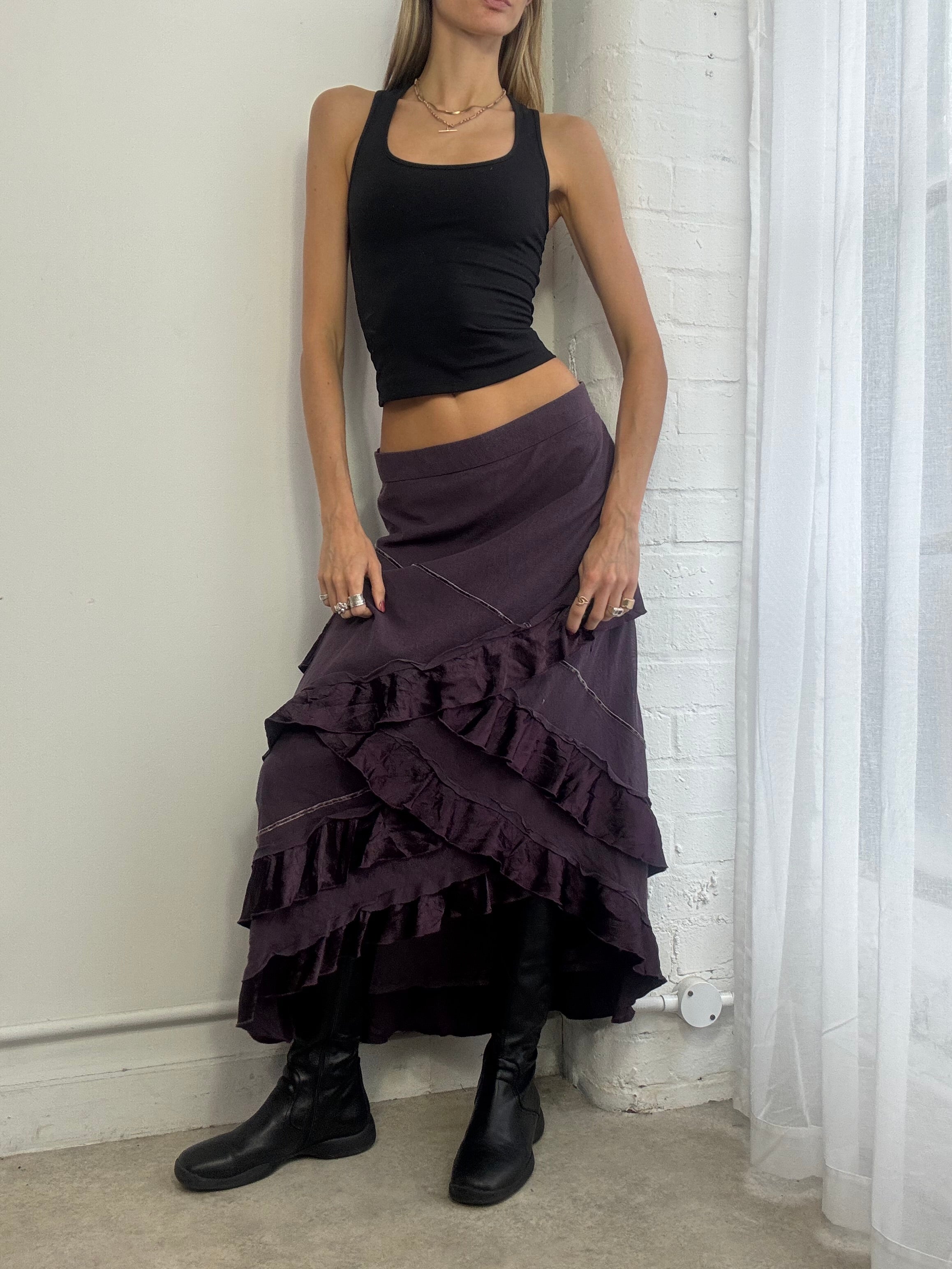 Vintage 90s purple ruffle maxi skirt