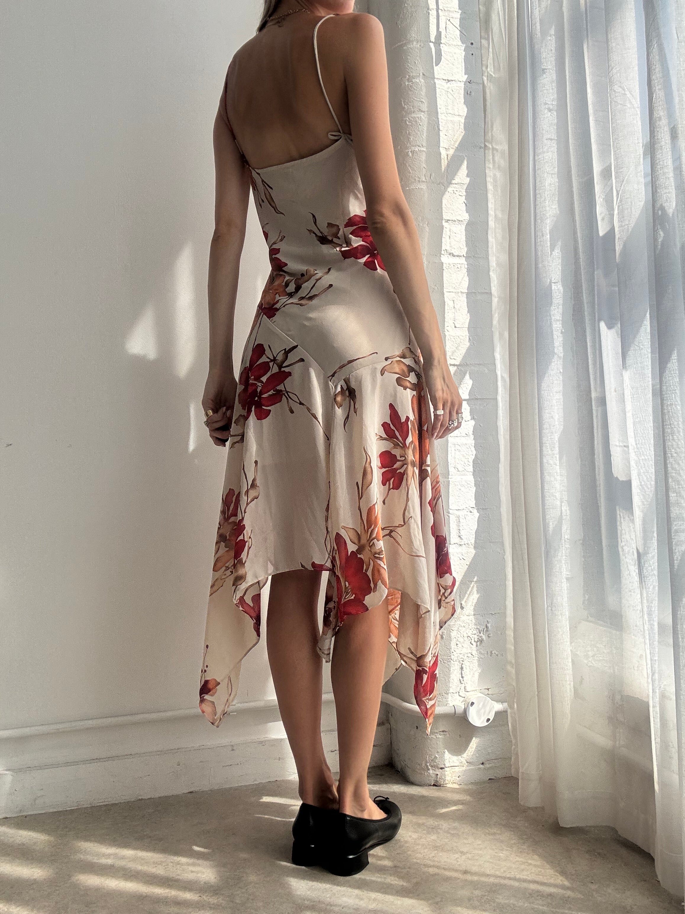 Vintage Y2K Floral Handkerchief Hem Slip Dress - Size L