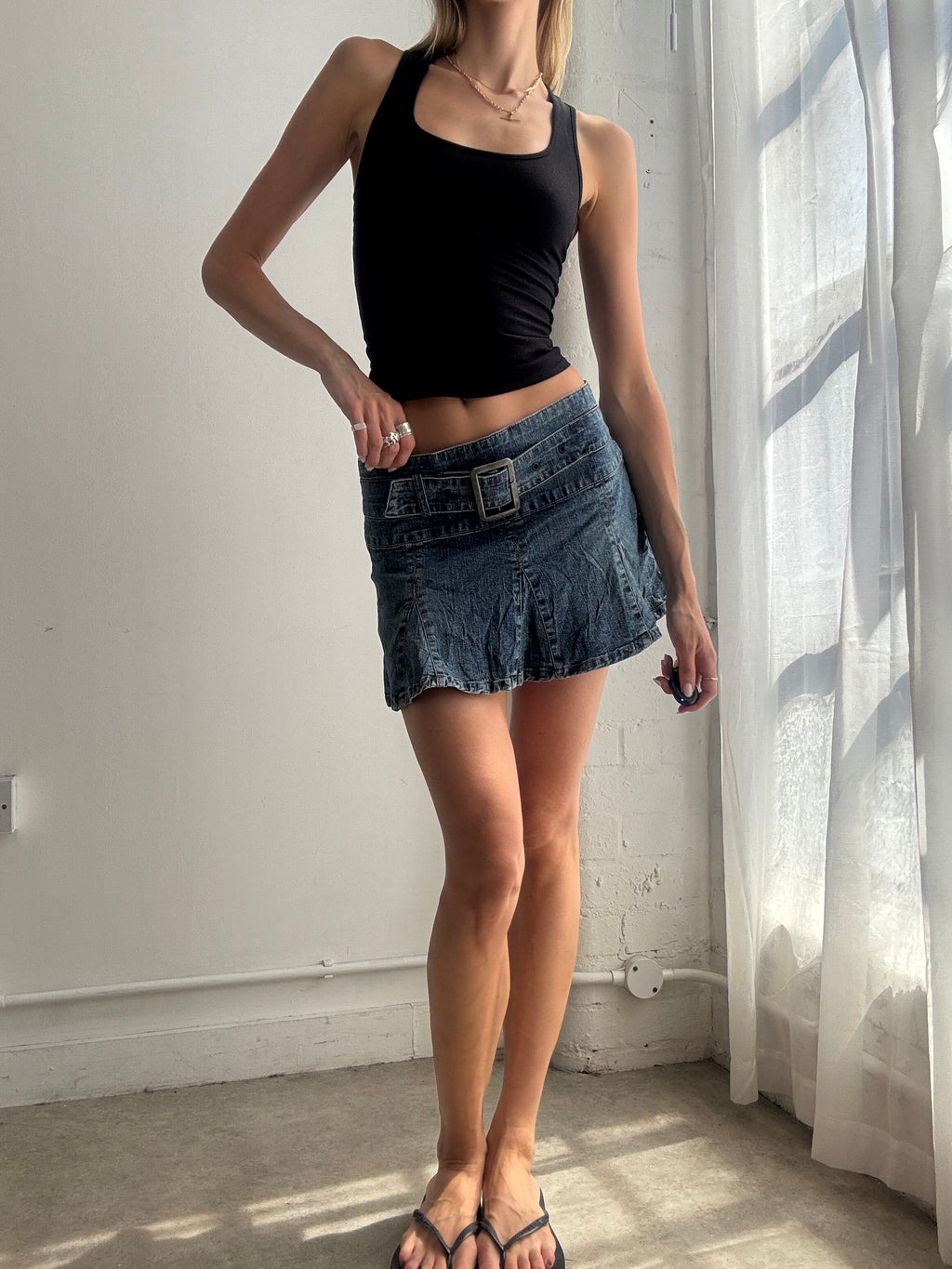 Vintage Denim Pleated Mini Skirt Y2K - Size XS