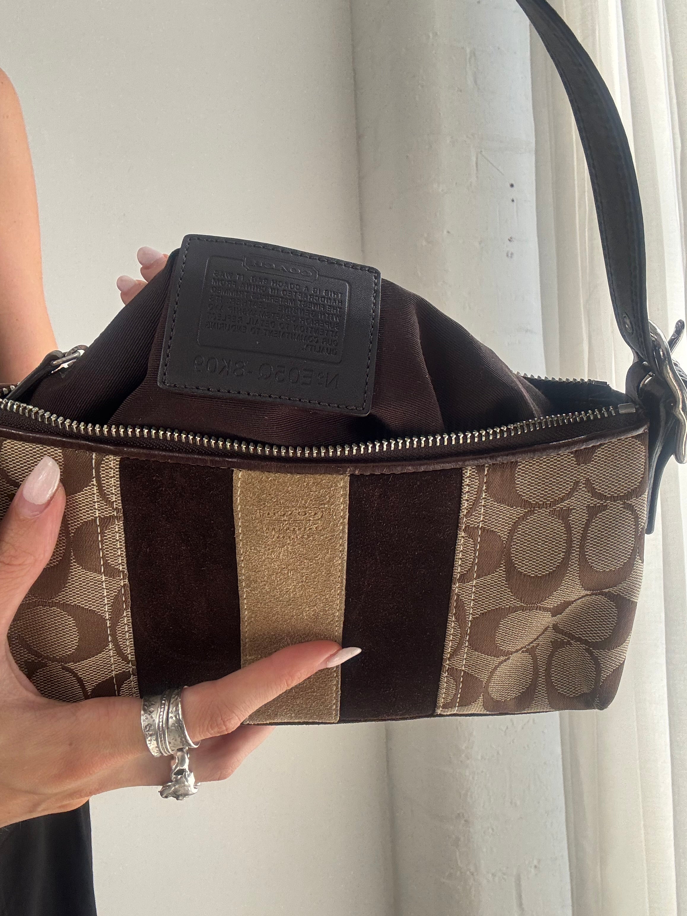 Vintage Y2K Coach East West Shoulder Bag – Brown Monogram Stripe Baguette Bag