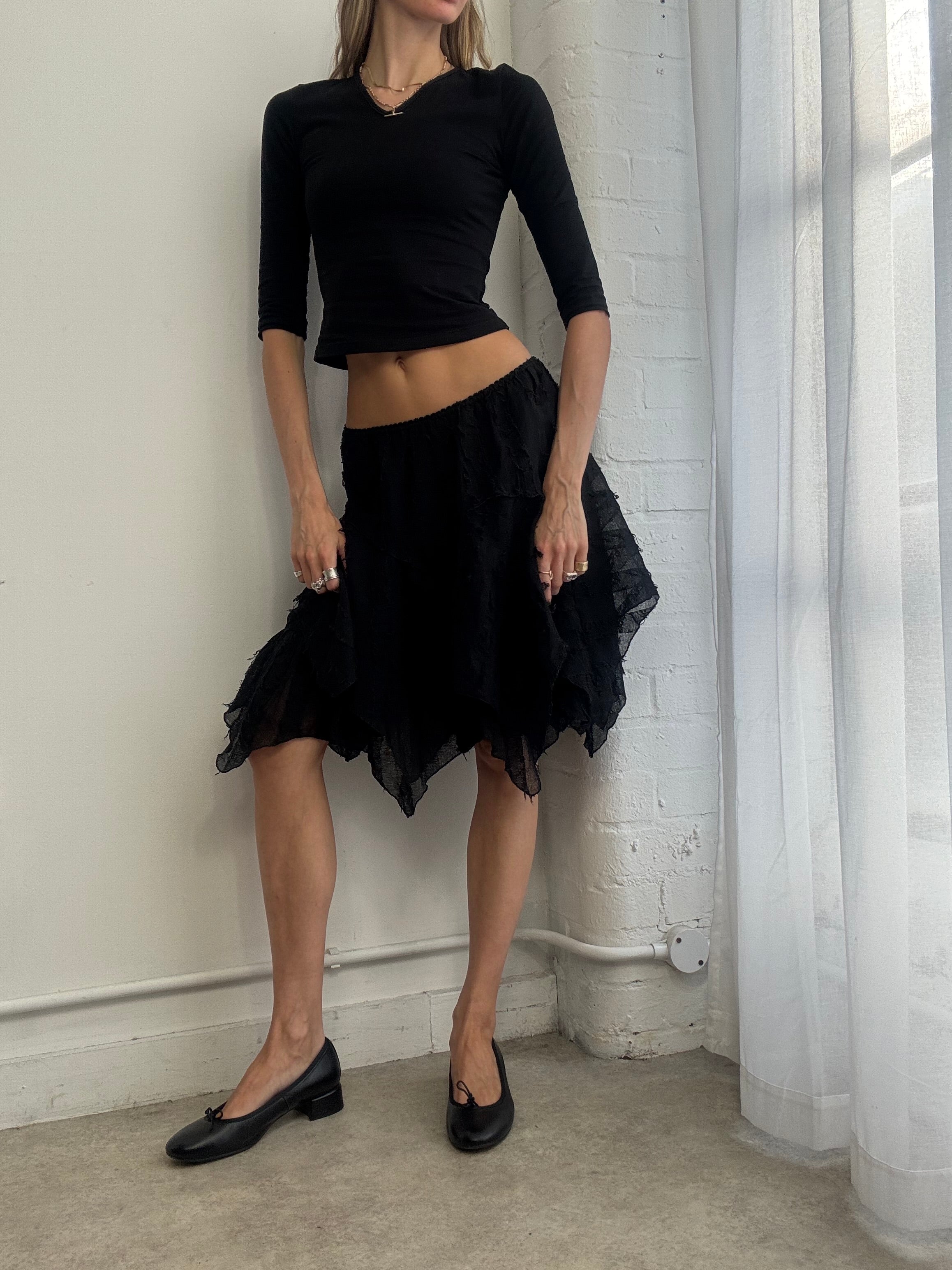 Vintage Y2K asymmetric midi skirt black