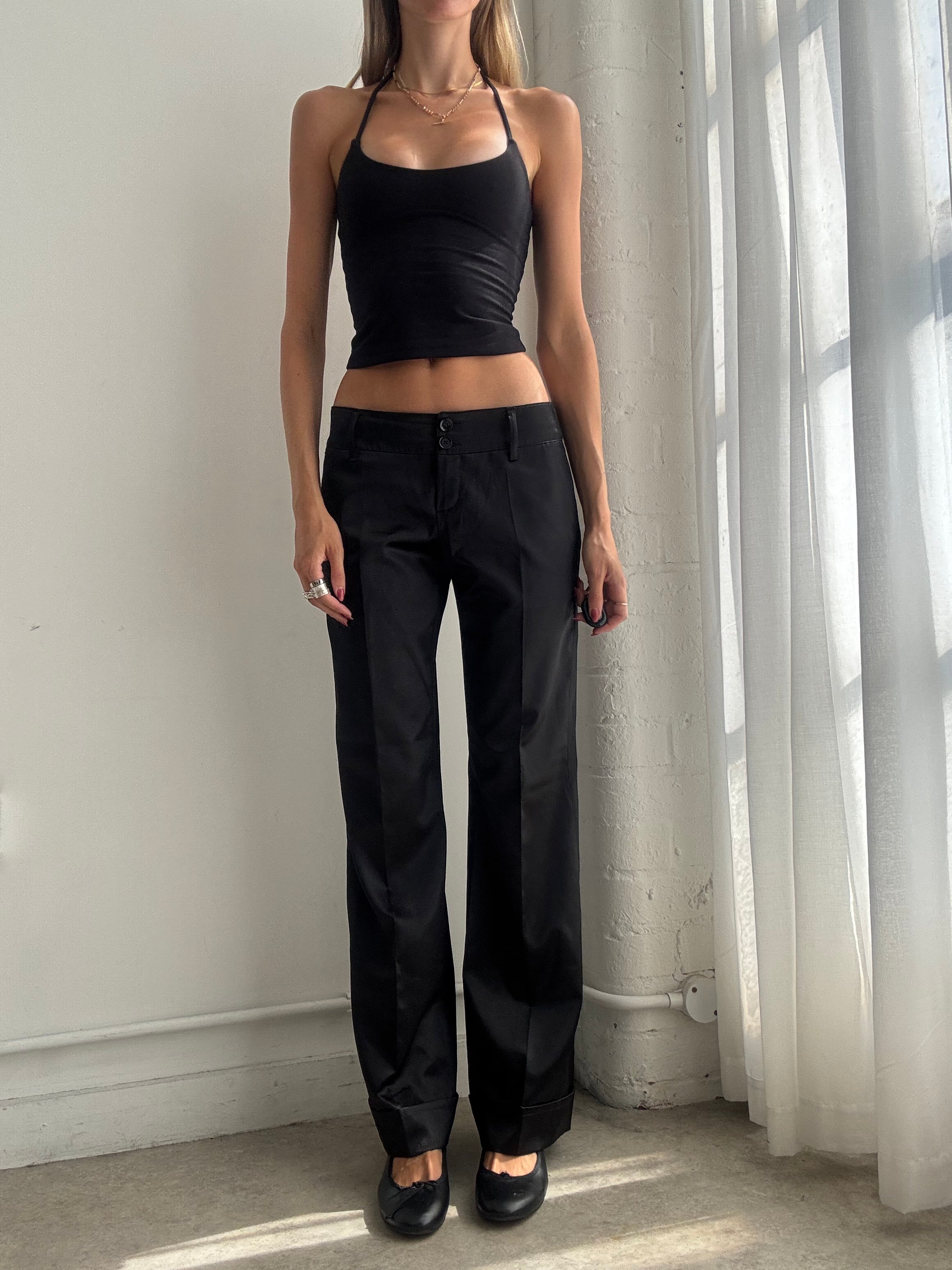 Vintage y2k Black Low Rise Satin Tailored Trousers - Size S