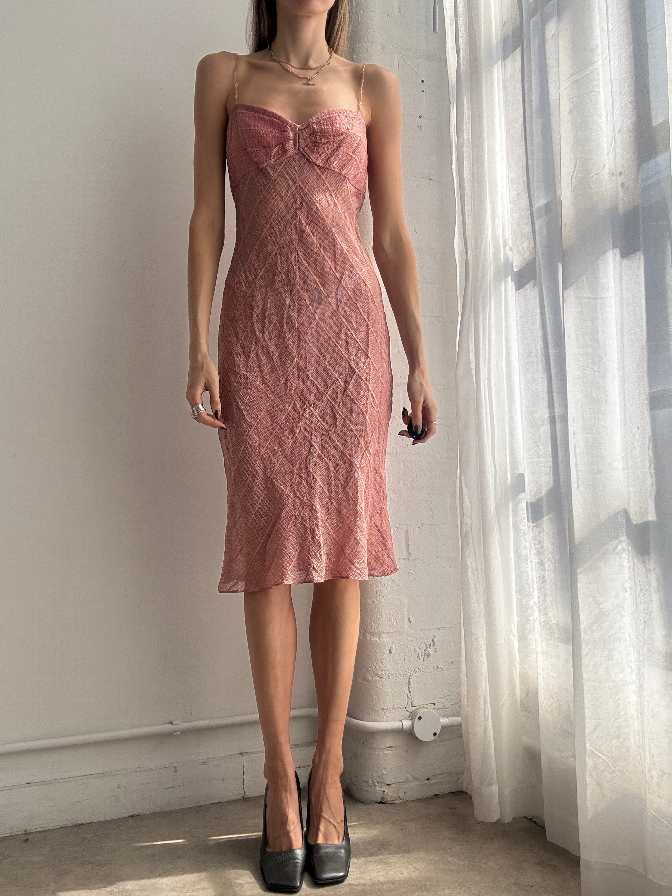 Vintage Y2K dusty pink woven slip midi dress - Size M