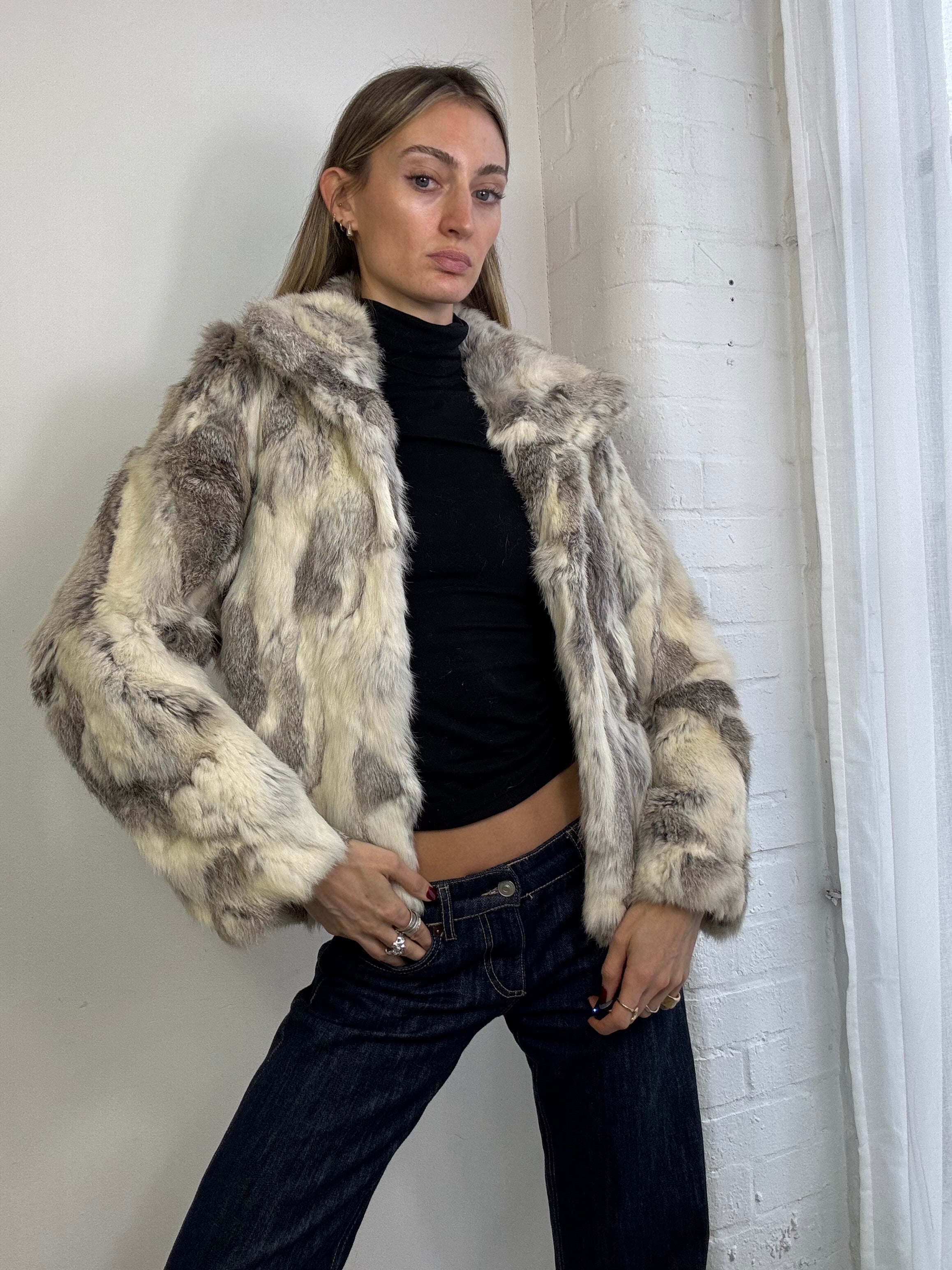 Vintage Y2K patchwork fur jacket