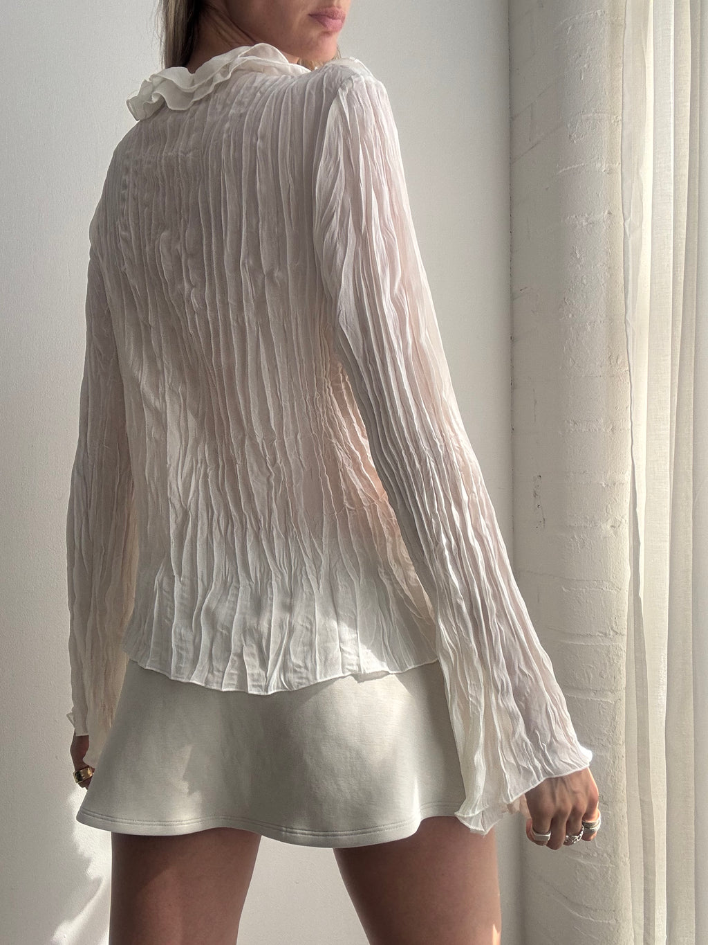 Vintage Y2K Sheer Ruffle Blouse - Size L
