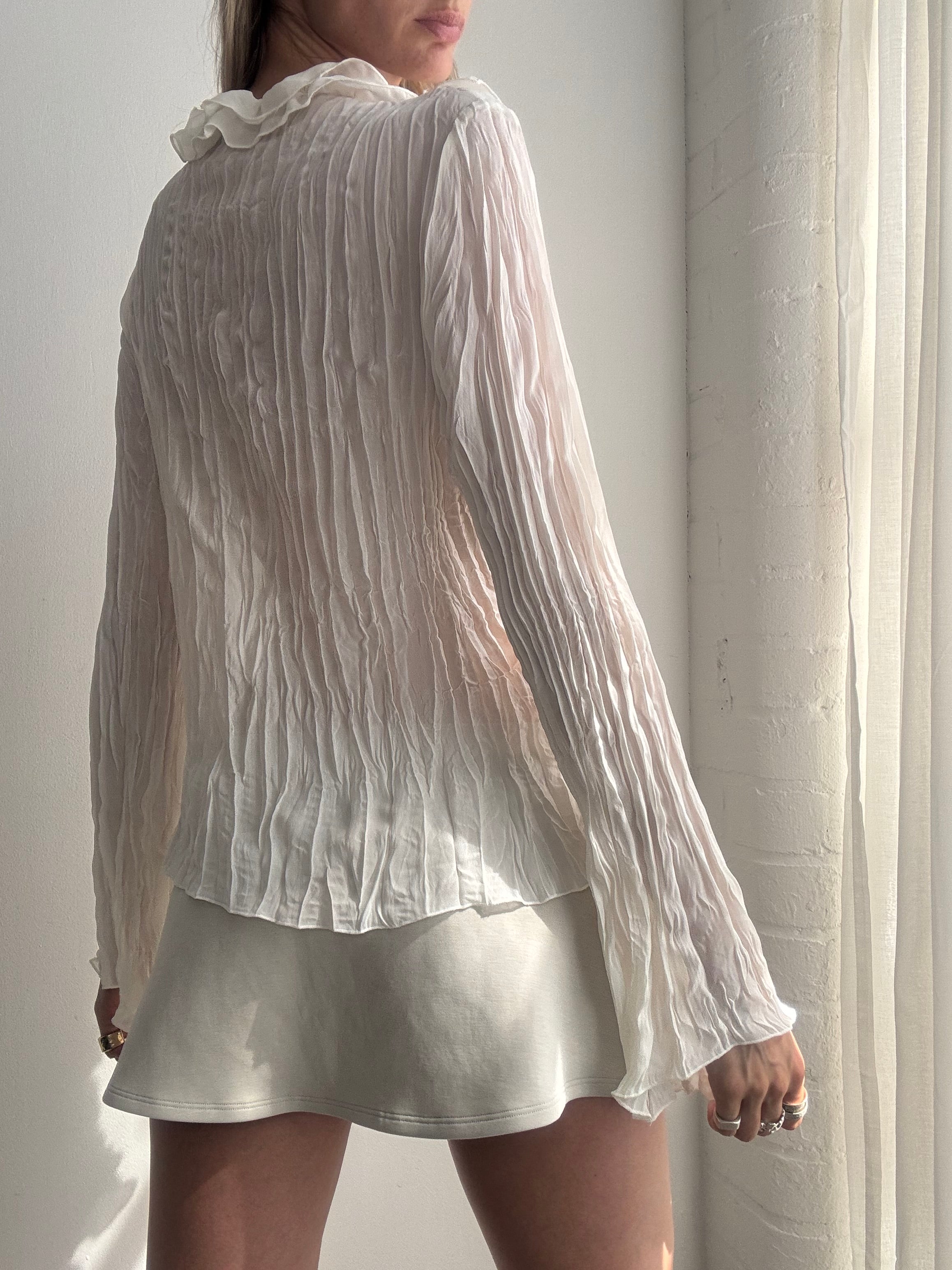 Vintage Y2K Sheer Ruffle Blouse - Size L