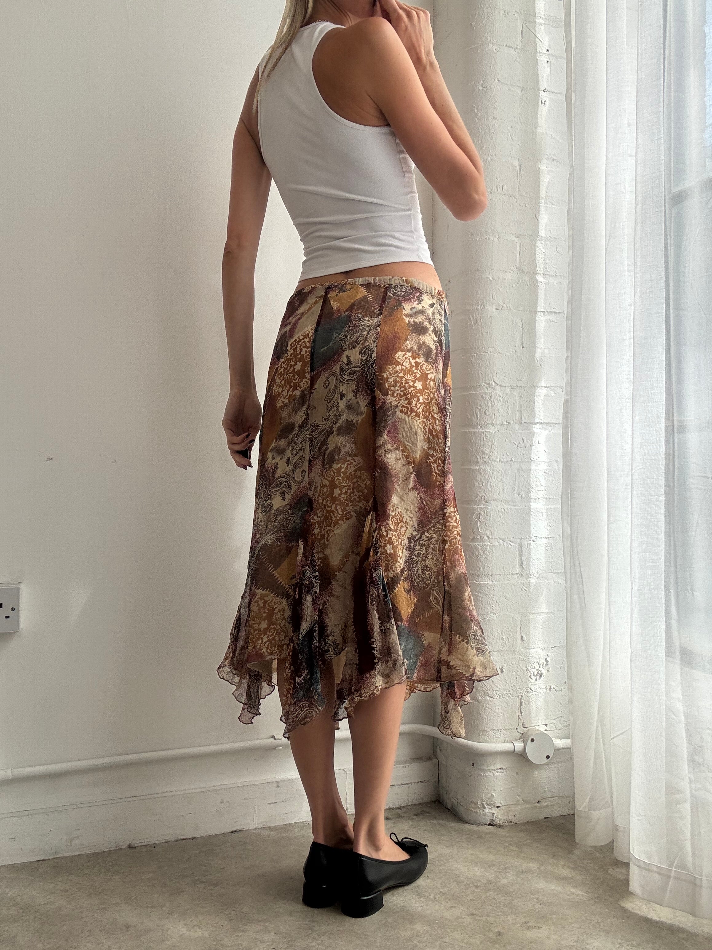 Vintage Y2K silk floral boho handkerchief midi skirt - Size M/L