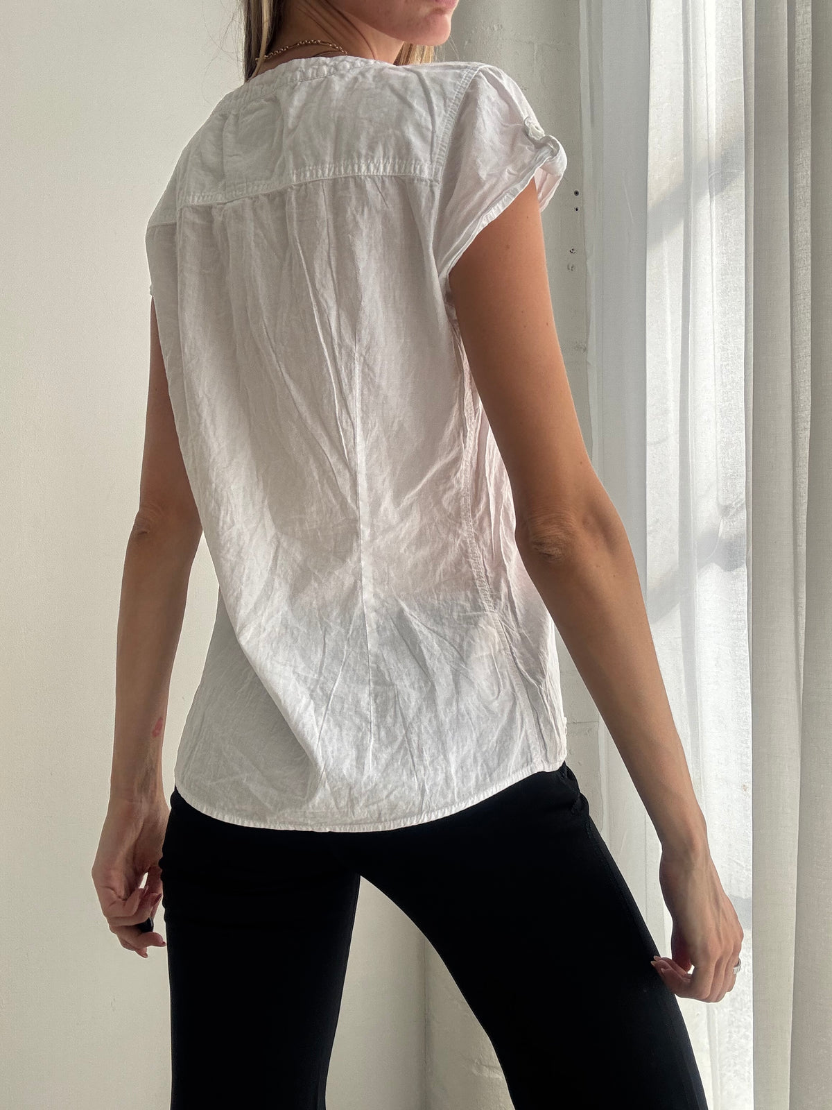 Vintage Y2K White Cotton Short Sleeve Blouse - Size S