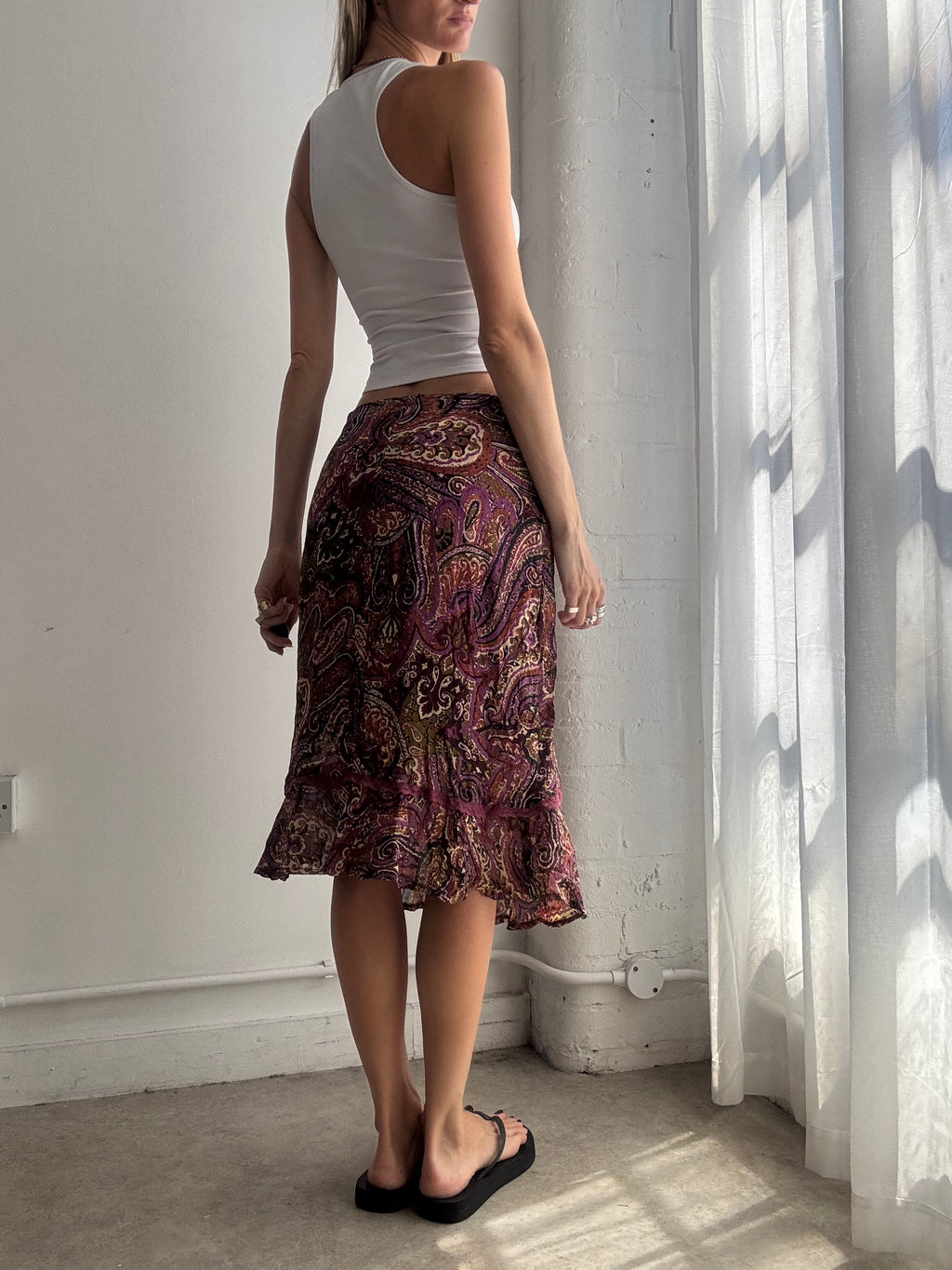 Vintage Paisley Print Mesh Midi Skirt Y2K - Size M