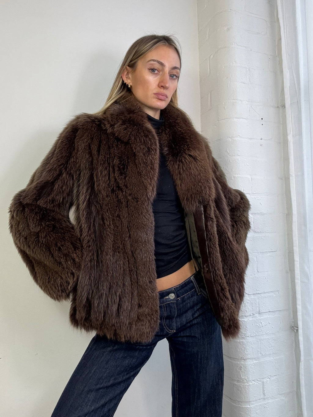 Vintage 90s brown fox fur coat