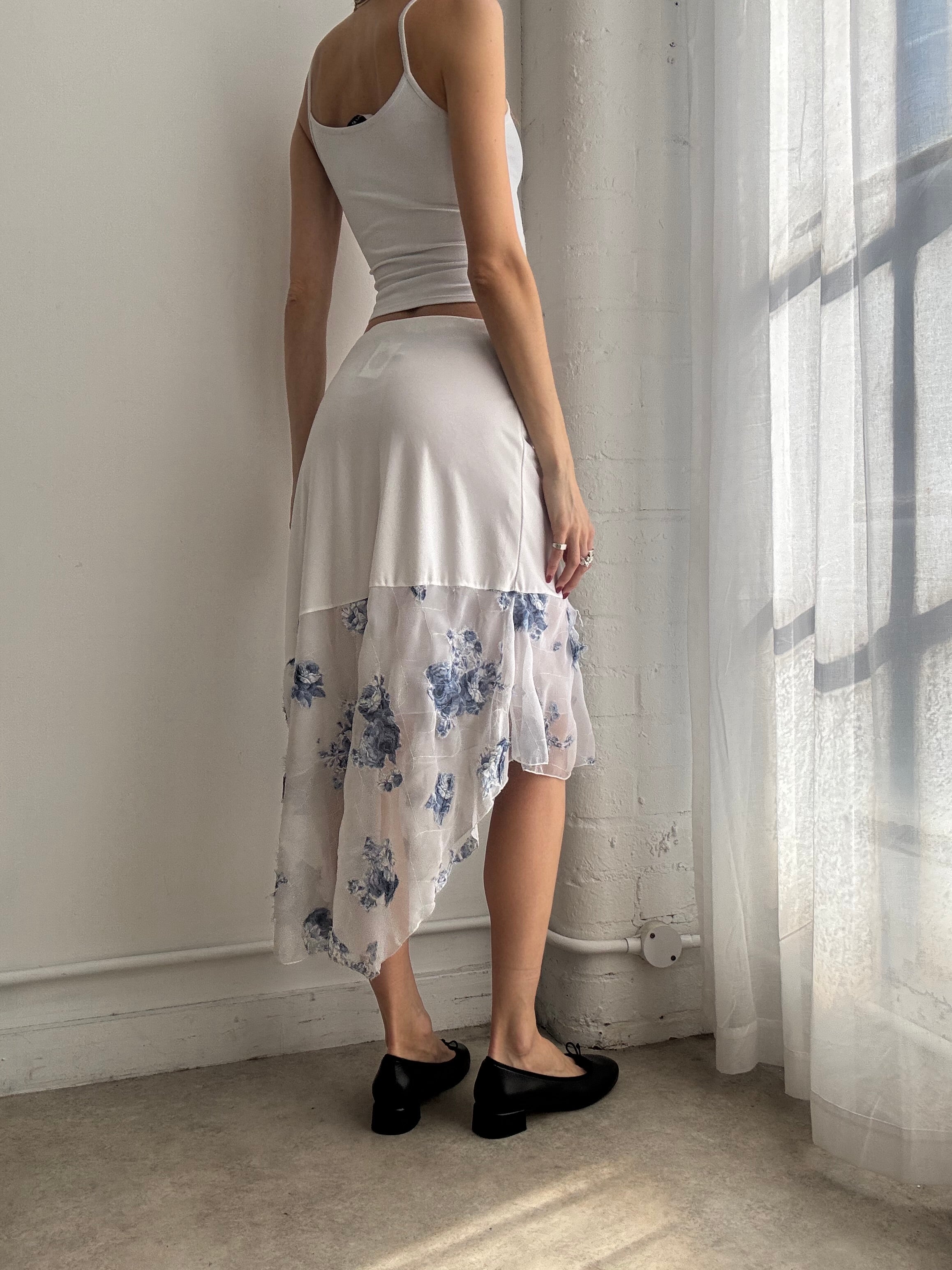Vintage Y2K white floral asymmetric midi skirt