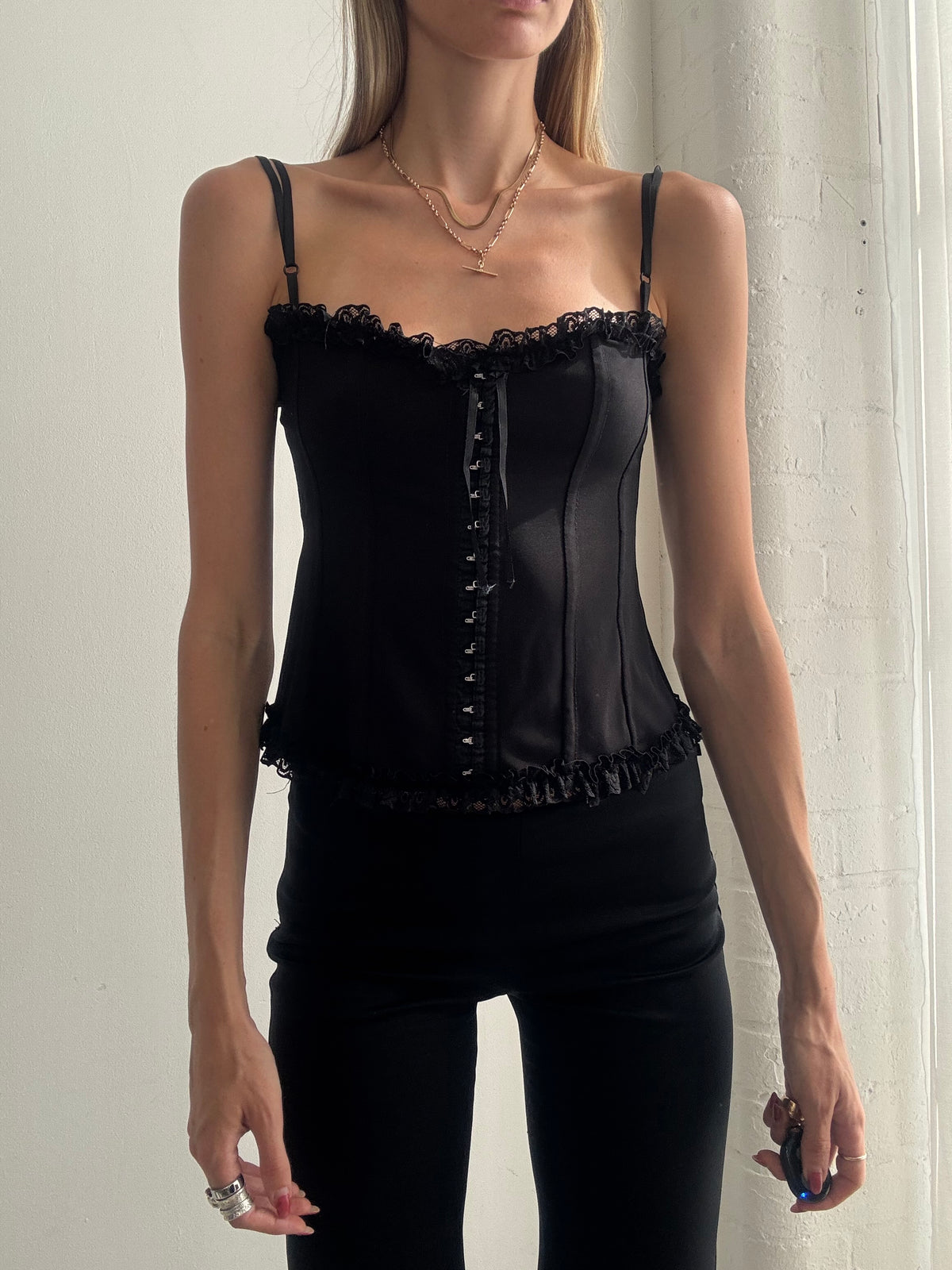 Vintage Y2K Black Corset Cami Top - Size S