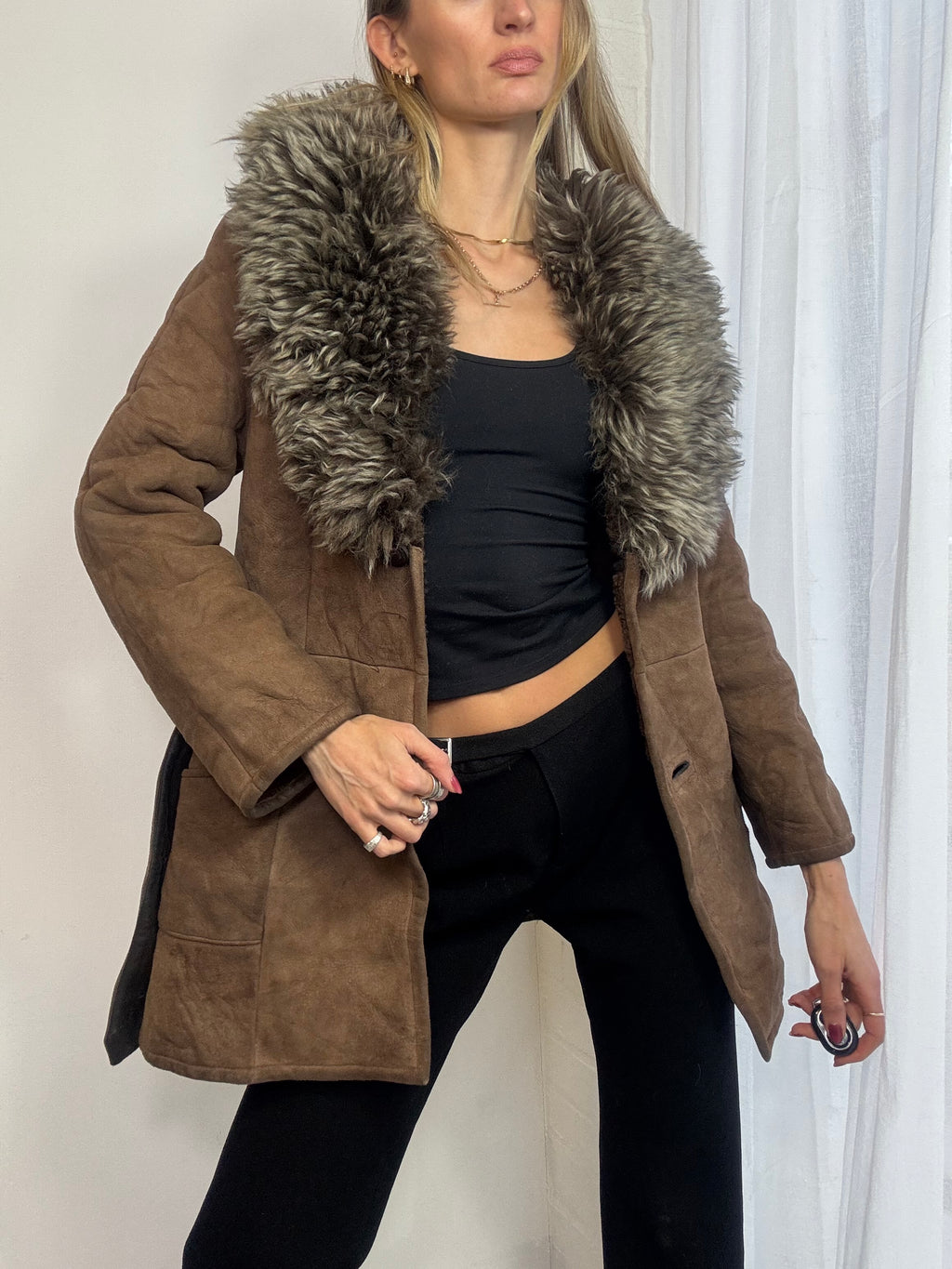 Vintage sheepskin belted coat