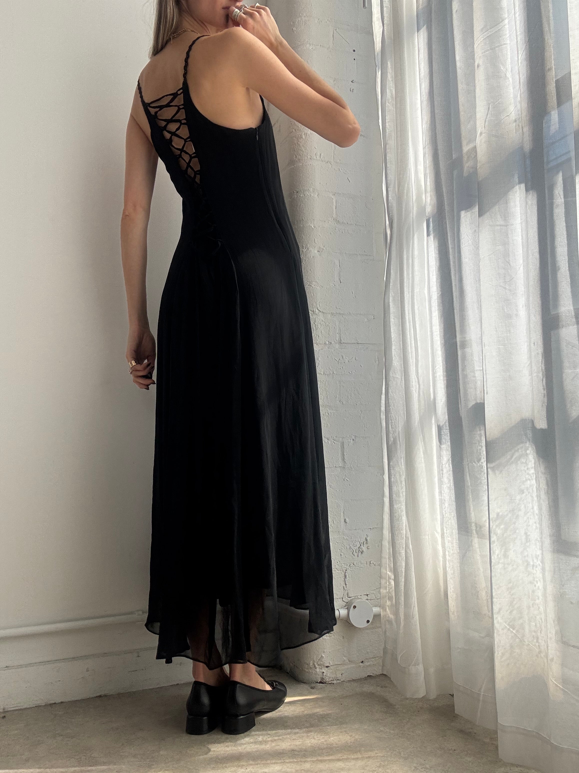 Vintage Y2K black sheer layered midi dress - Size S