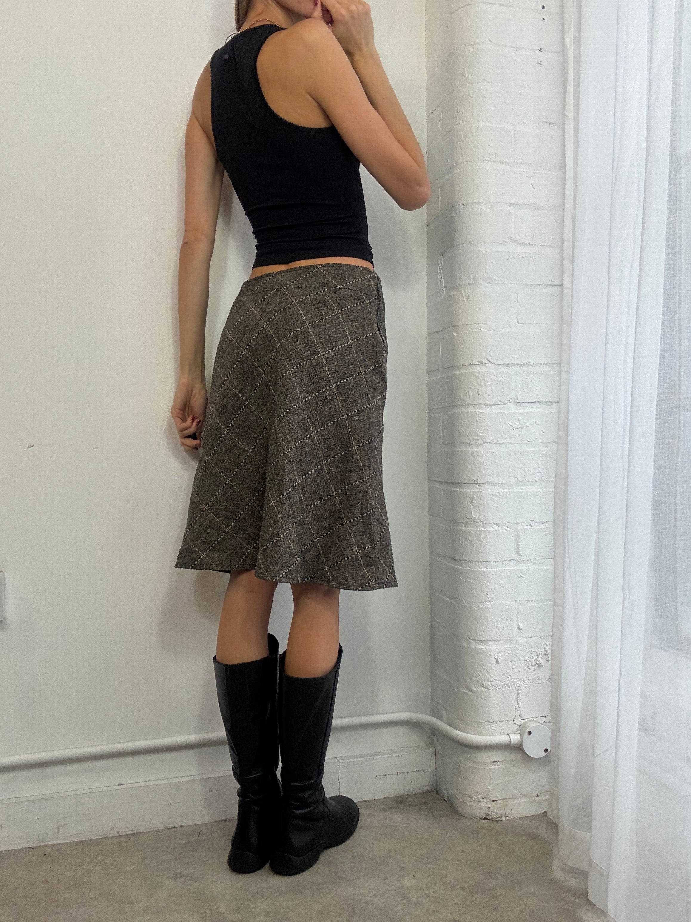 Vintage brown plaid midi skirt