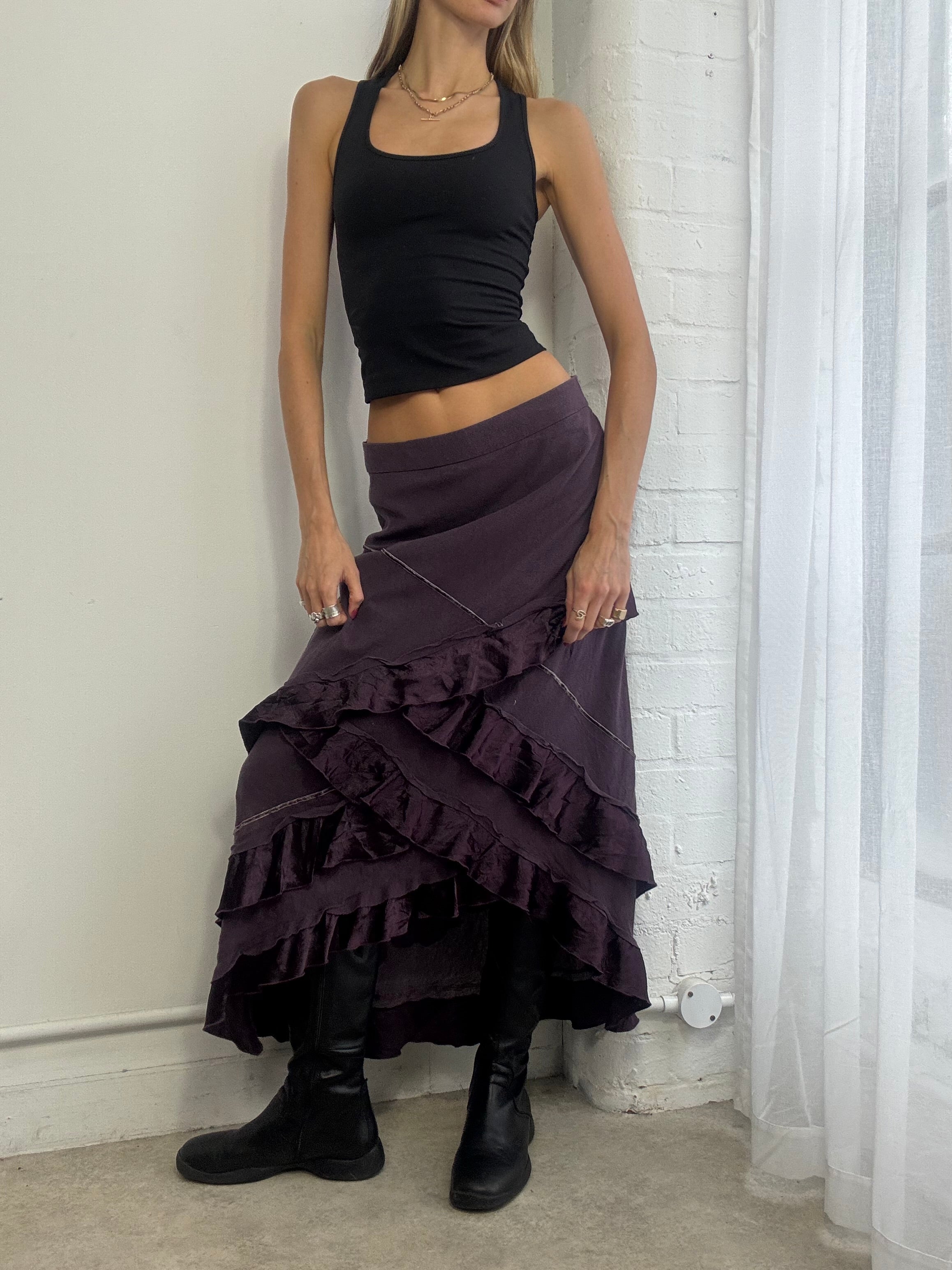 Vintage 90s purple ruffle maxi skirt