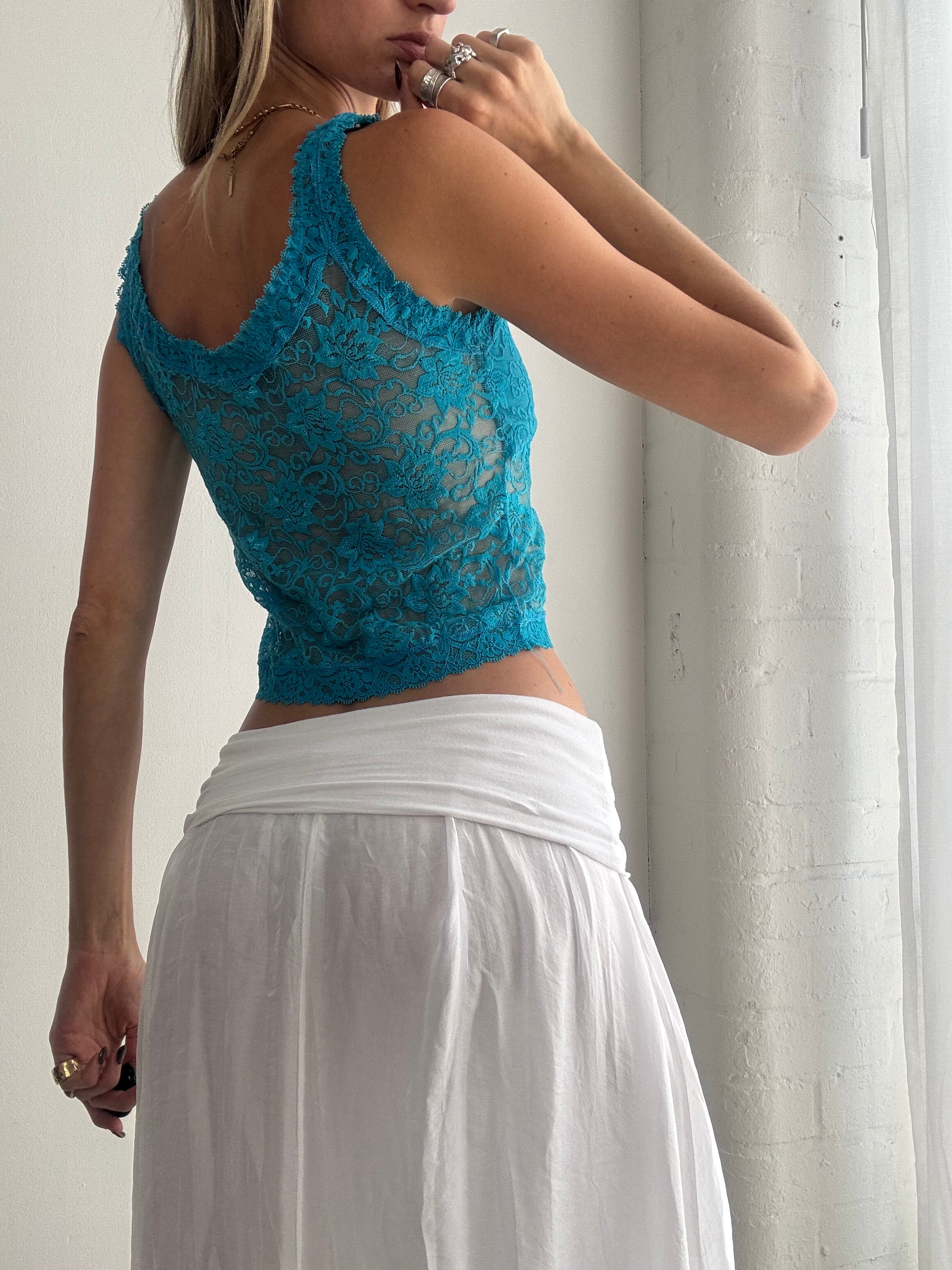 Vintage Y2K turquoise lace sleeveless top - Size S