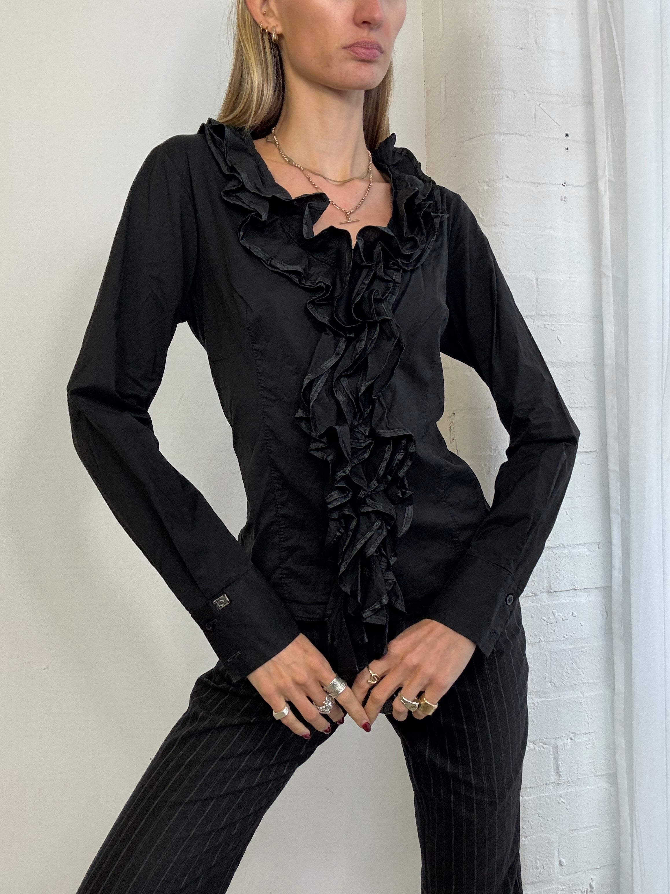 Vintage 90s black ruffle shirt