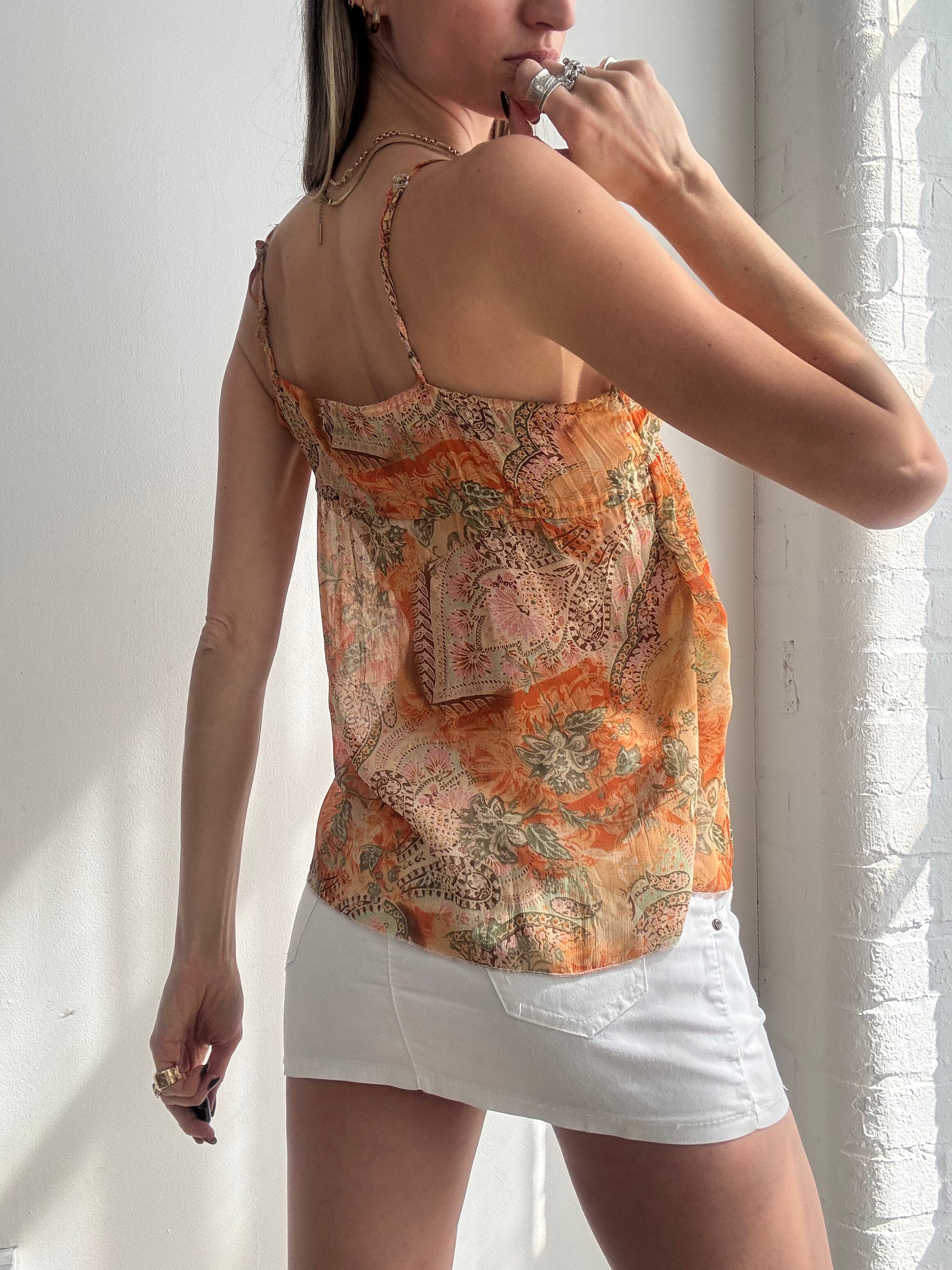 Vintage Y2K orange paisley print cami top - size M