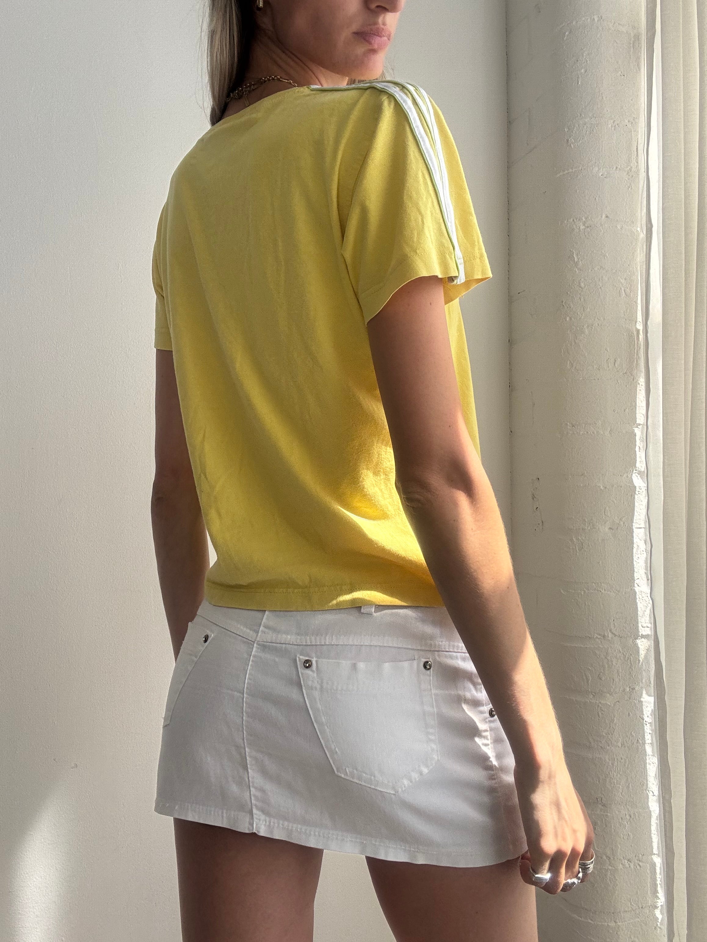 Vintage Y2K Adidas Yellow V-Neck Tee Top - Size L