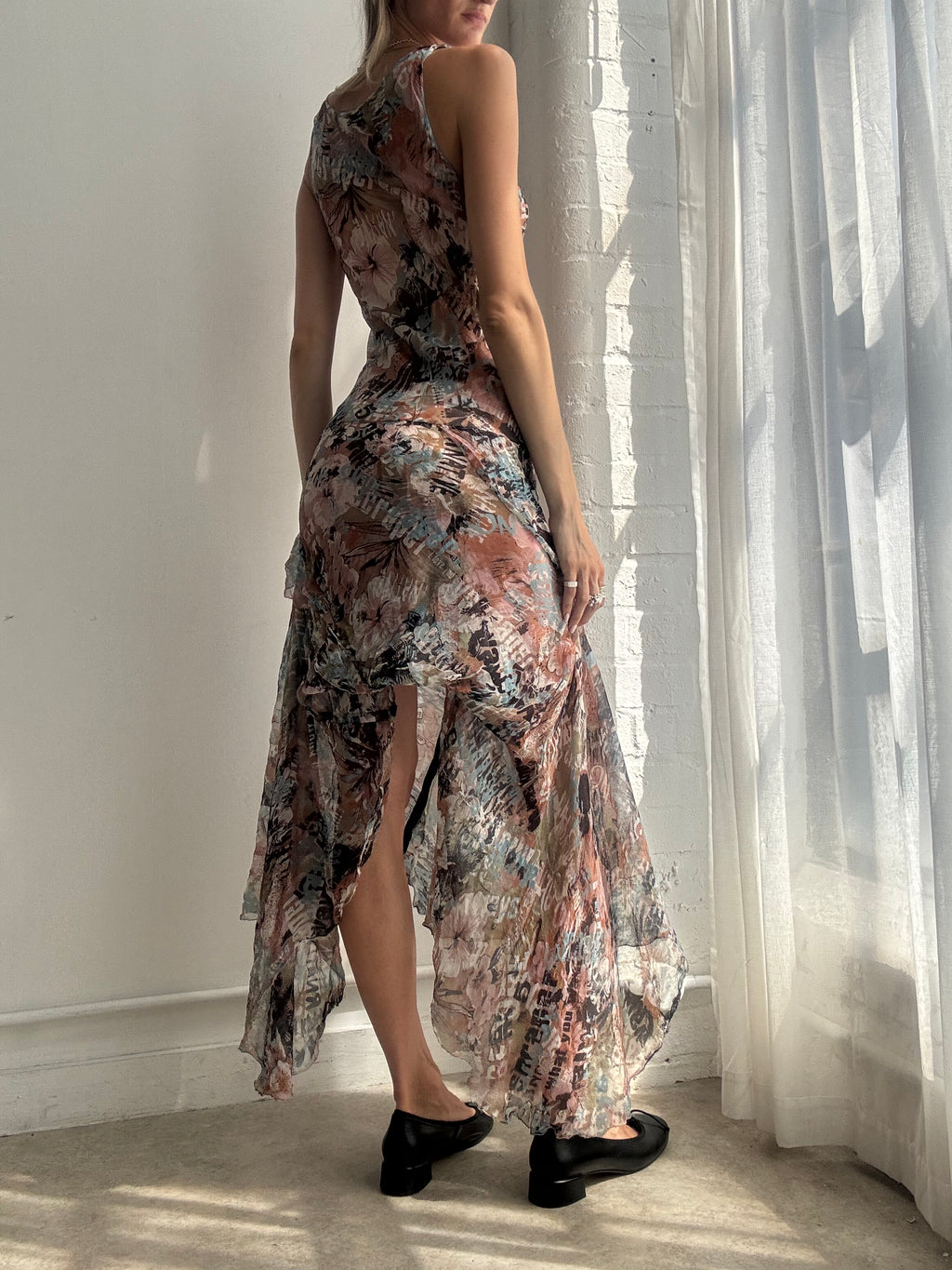 Vintage Y2K Abstract Silk Handkerchief Dress - Size S