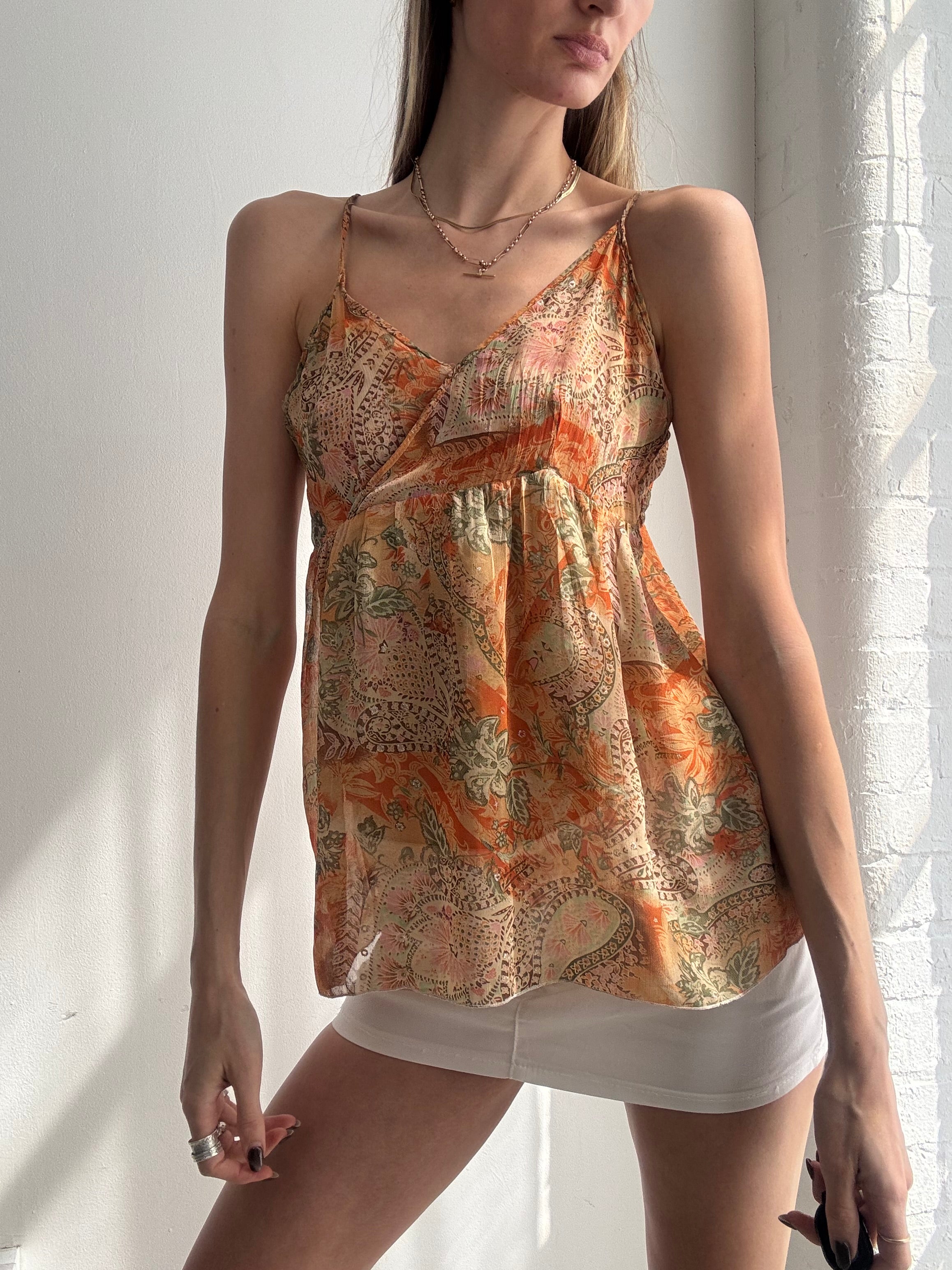 Vintage Y2K orange paisley print cami top - size M