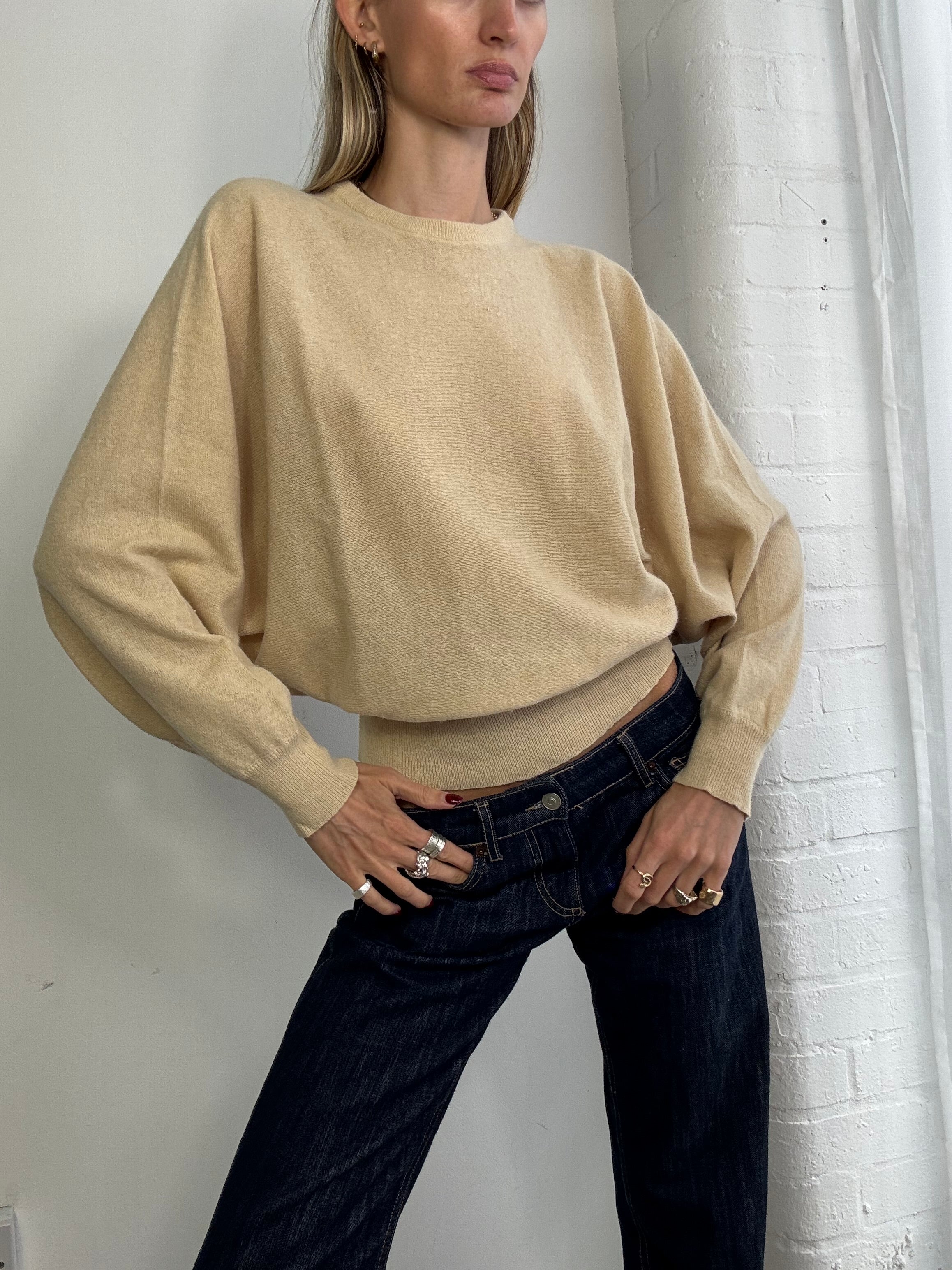 Vintage angora wool batwing jumper cream