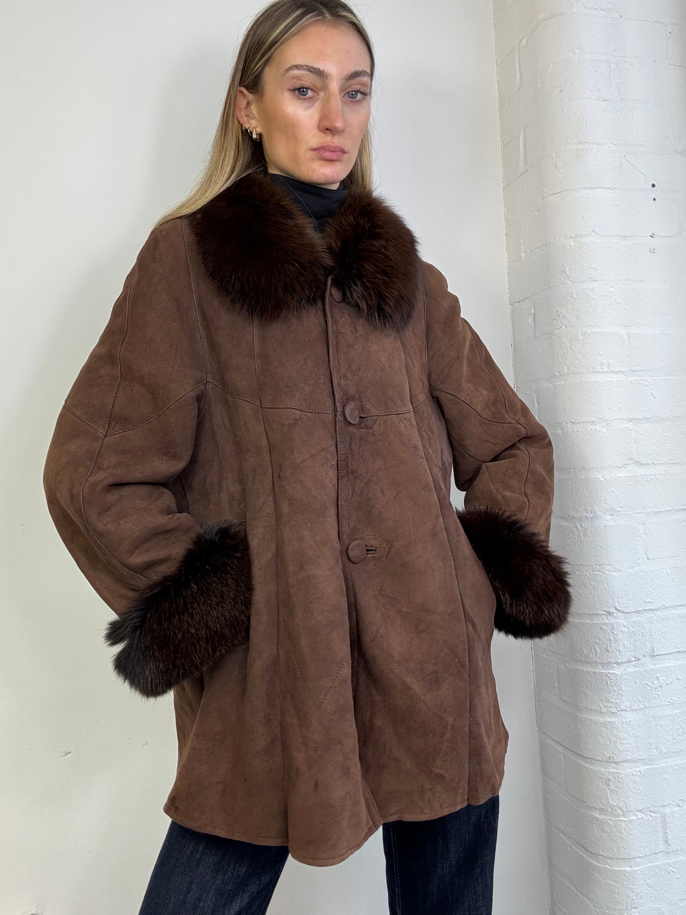 Vintage 90s sheepskin coat brown