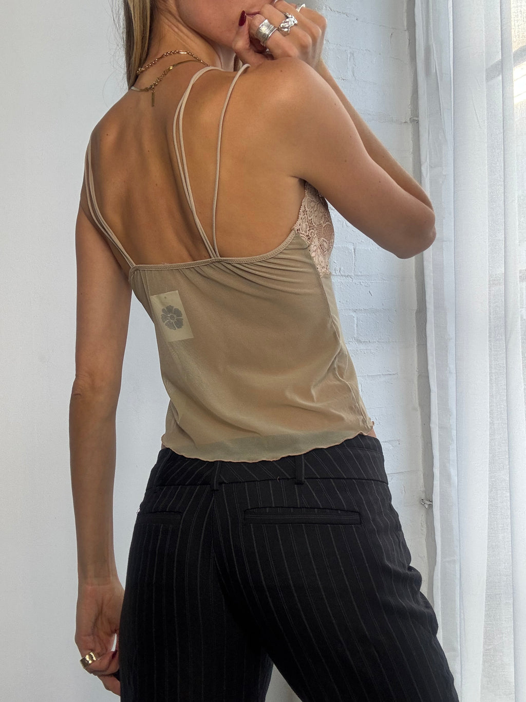 Vintage 90s cream mesh & lace cami top