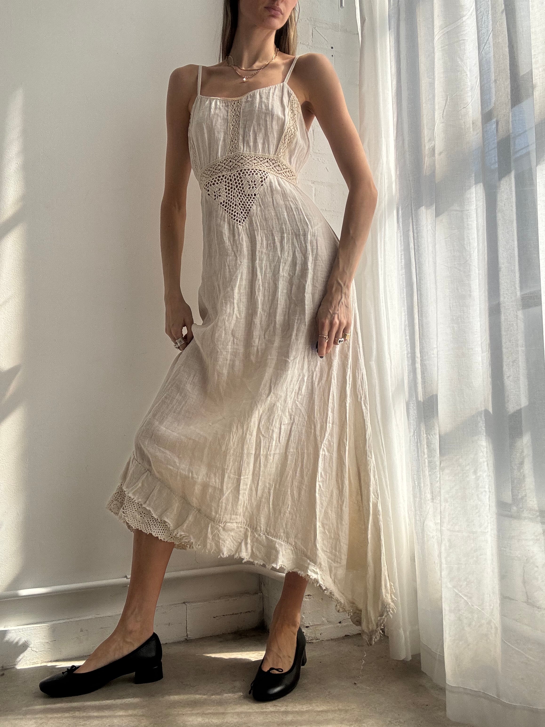 Vintage Y2K cream boho midi dress - Size S/M