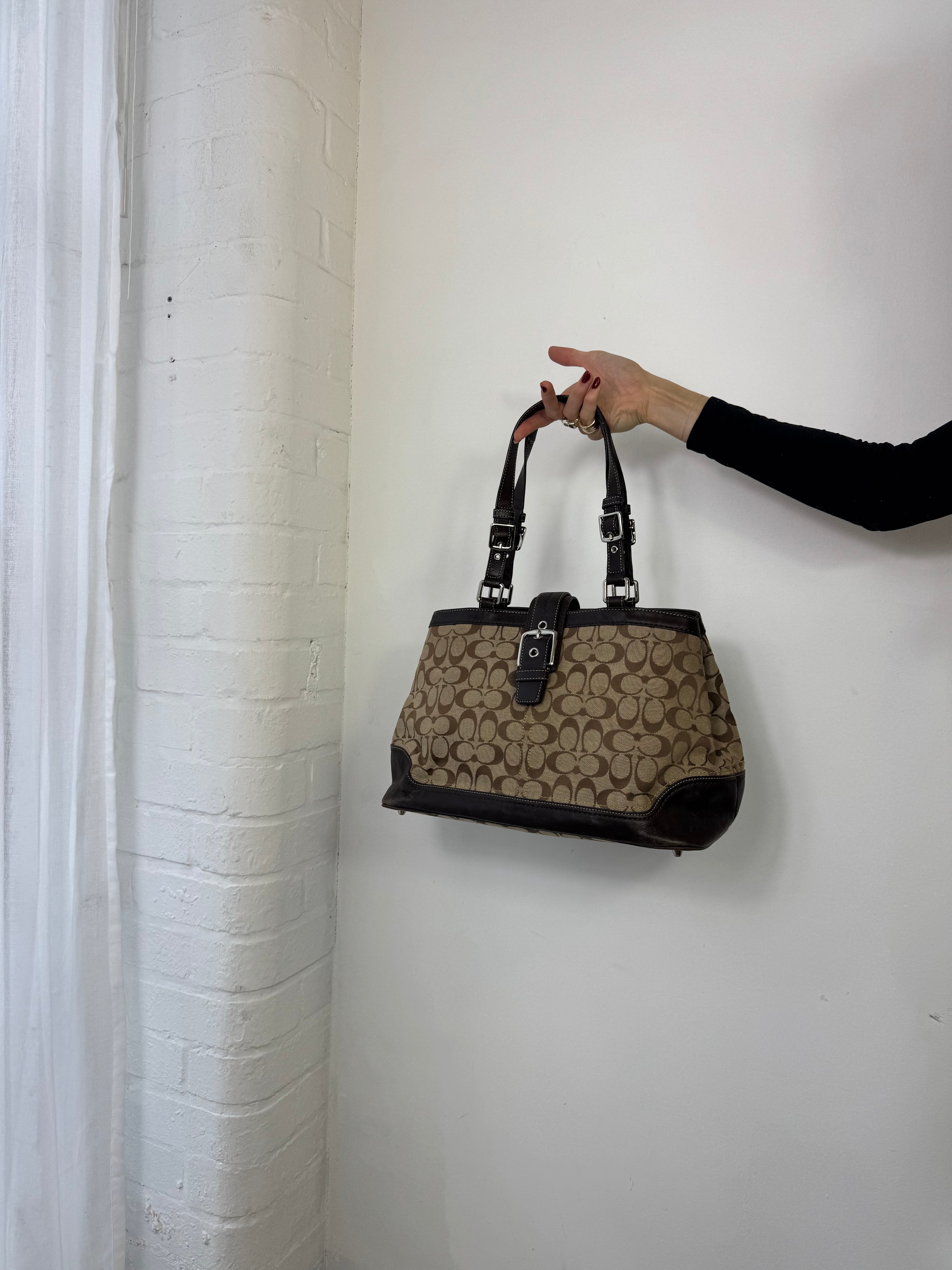 Vintage Y2K coach monogram shoulder bag buckle brown