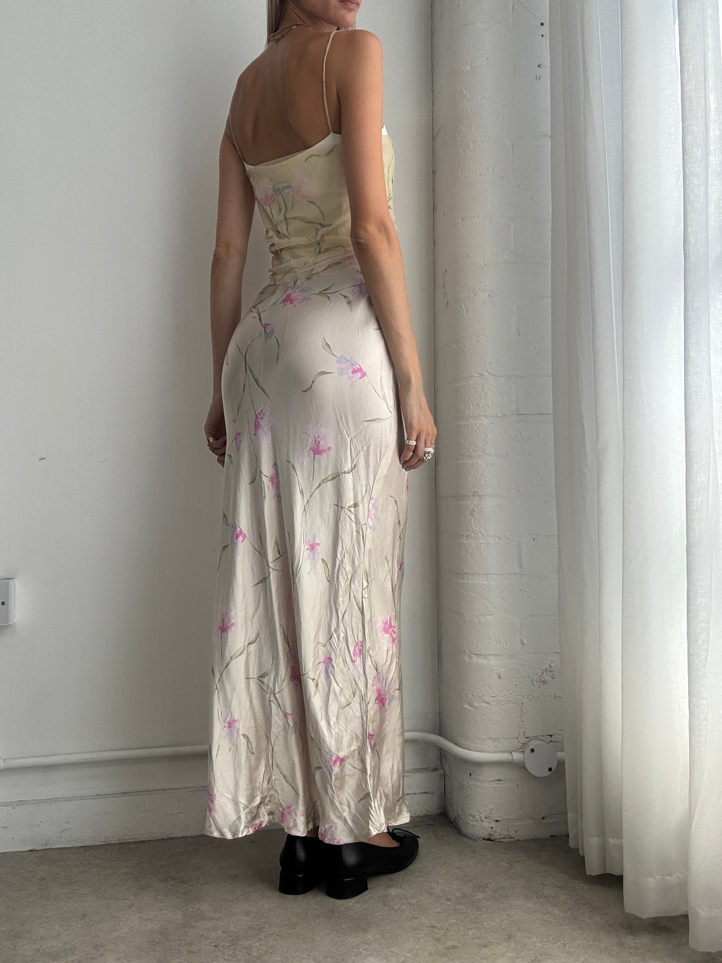Vintage Dolce & Gabbana D&G Silk Floral Maxi Dress – Y2K Bias Cut Slip Dress - Size S/M