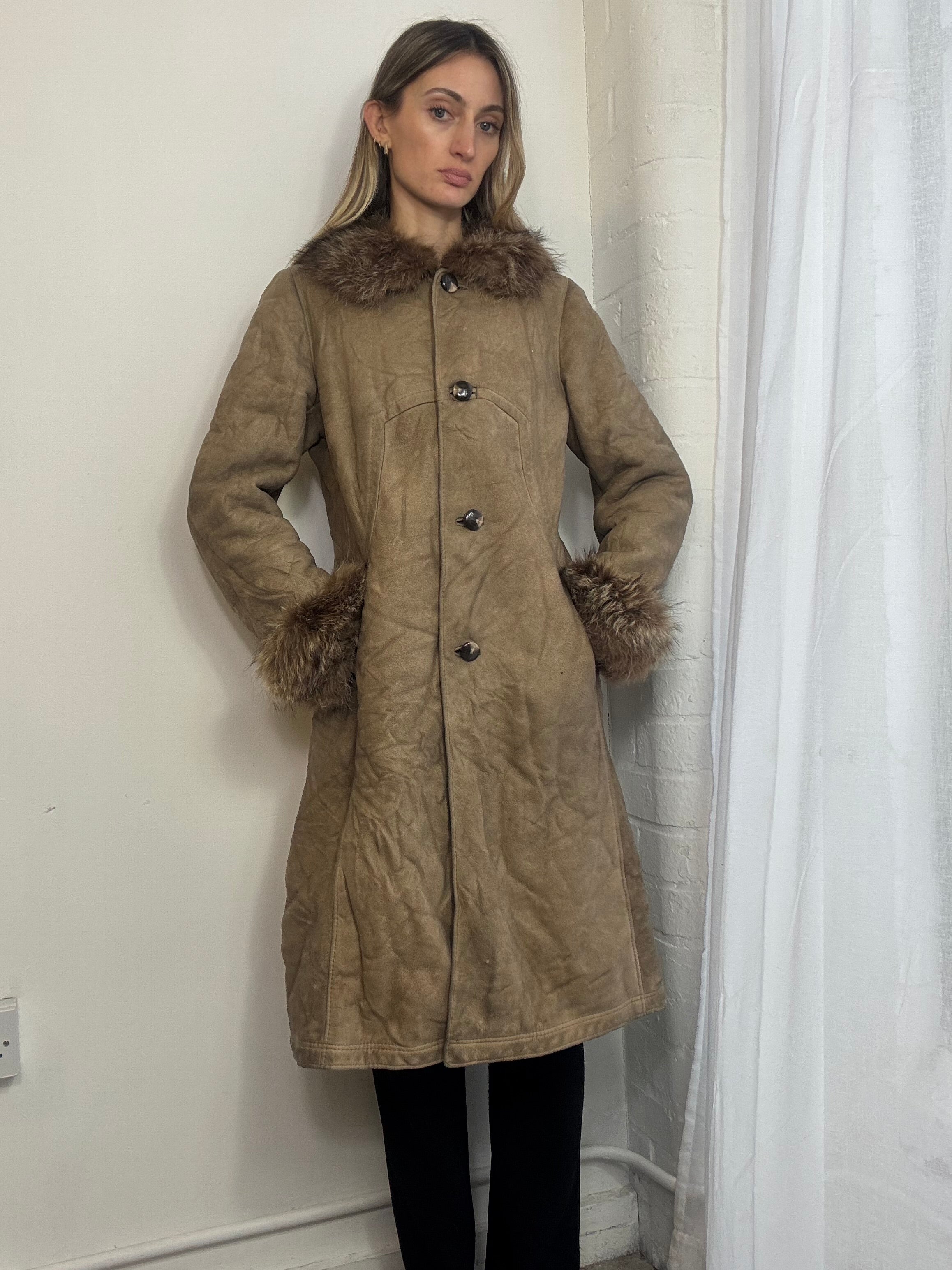 Vintage 90s long suede button up coat