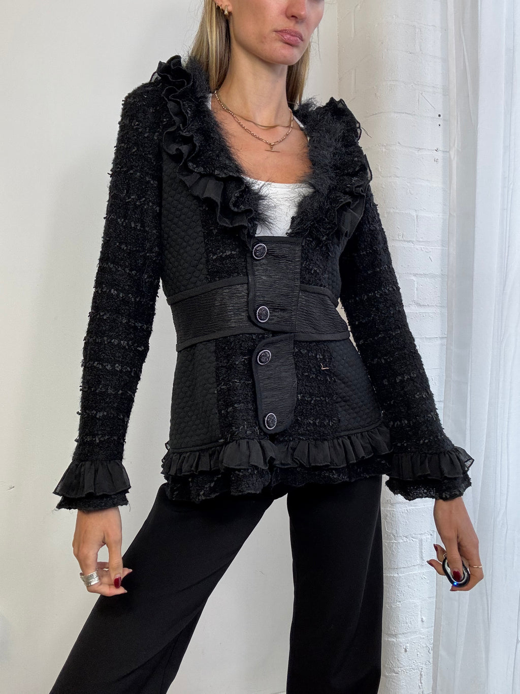 Vintage Y2K faux fur trim cardigan