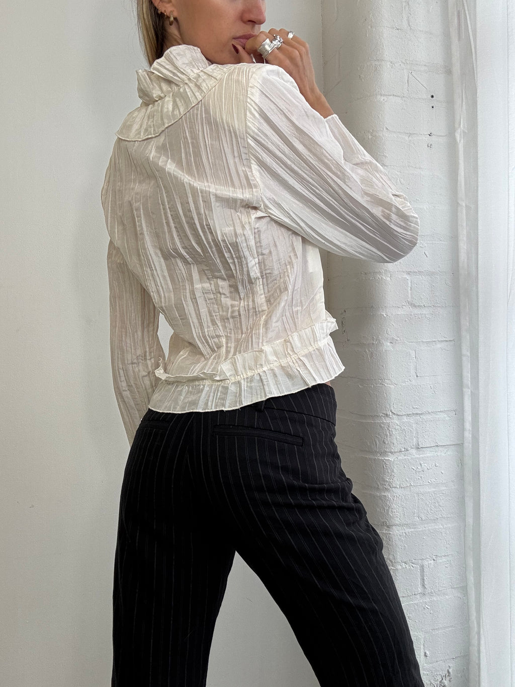 Vintage 90s white ruffle blouse