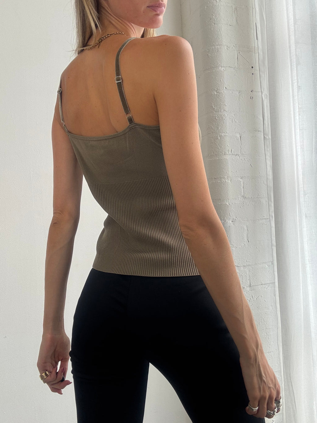 Vintage Y2K Khaki Embellished Coin Trim Cami Top - Size S/M
