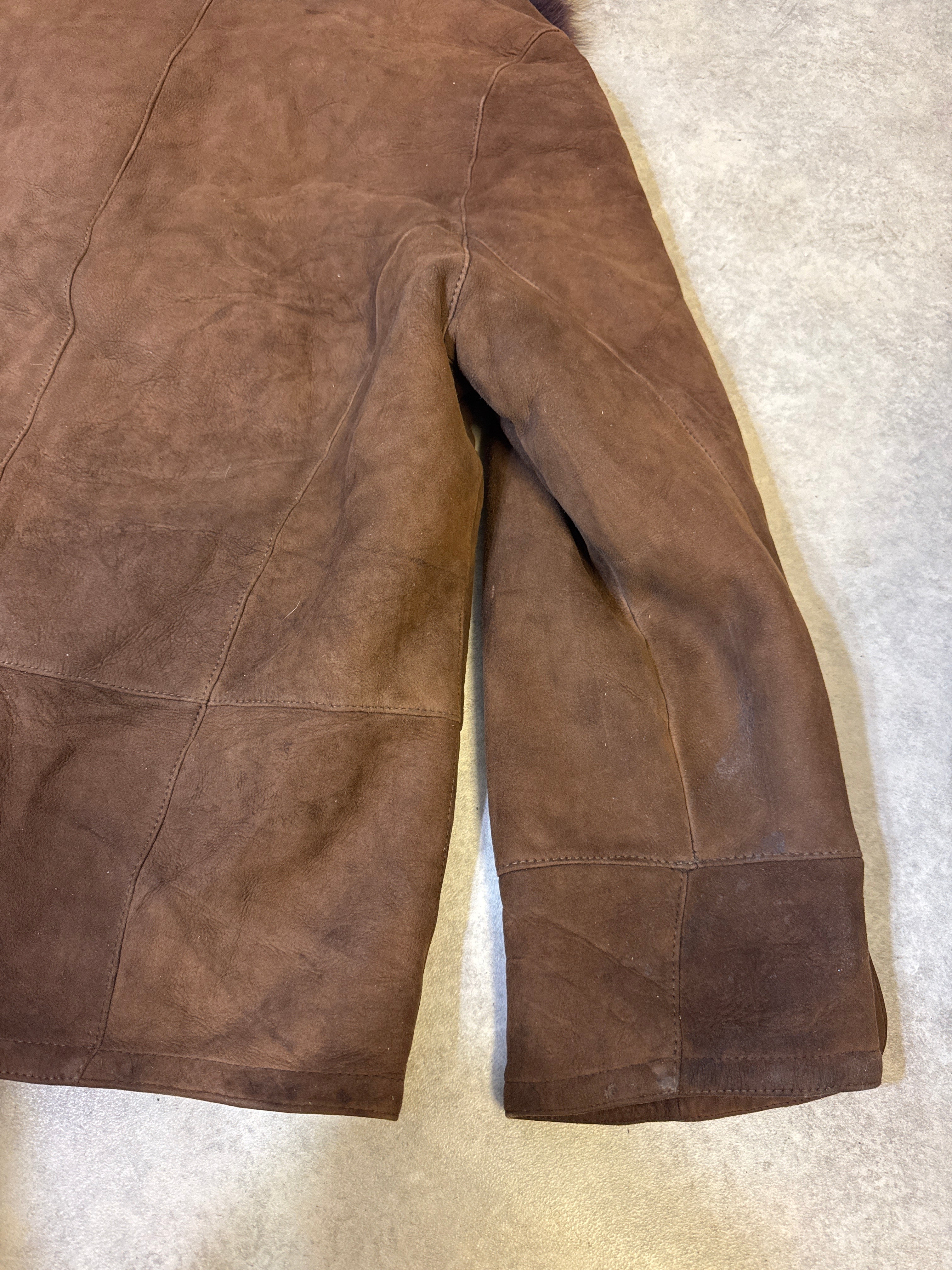 Vintage sheepskin coat with fox fur trim