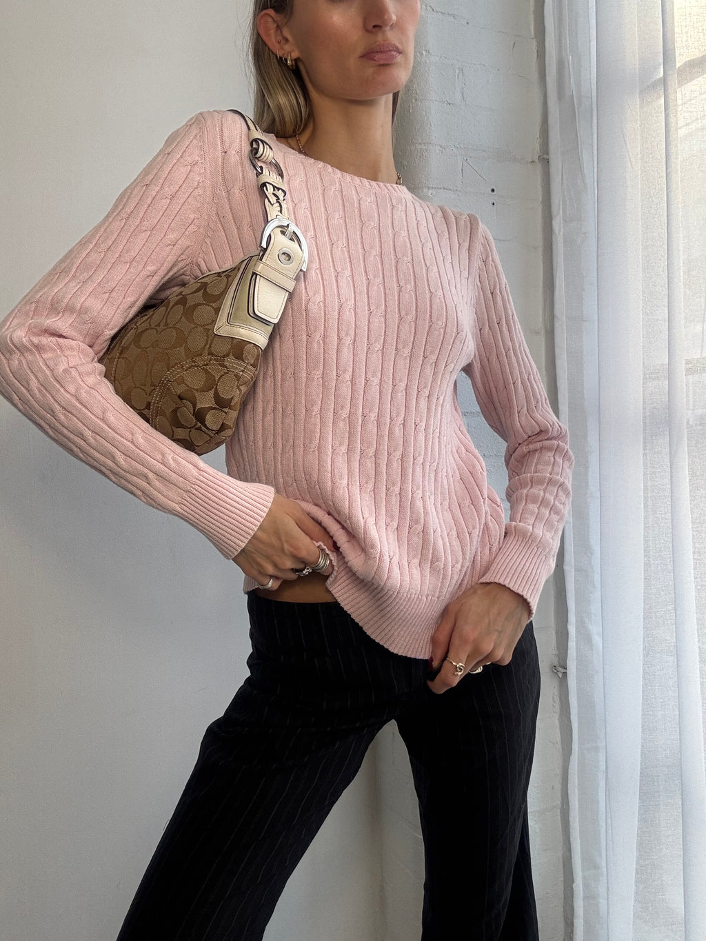 Vintage Y2K pink cable knit jumper