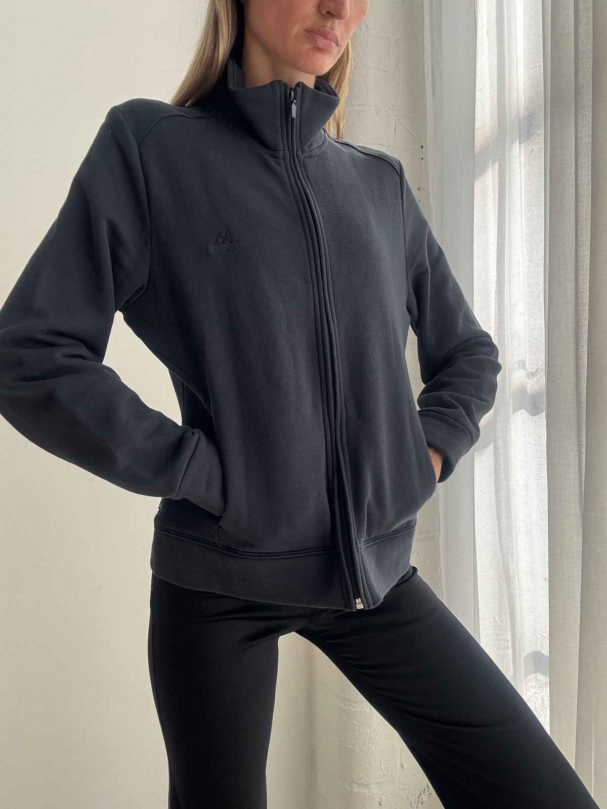 Vintage Y2K Black Adidas Zip Up Track Jacket - Size L
