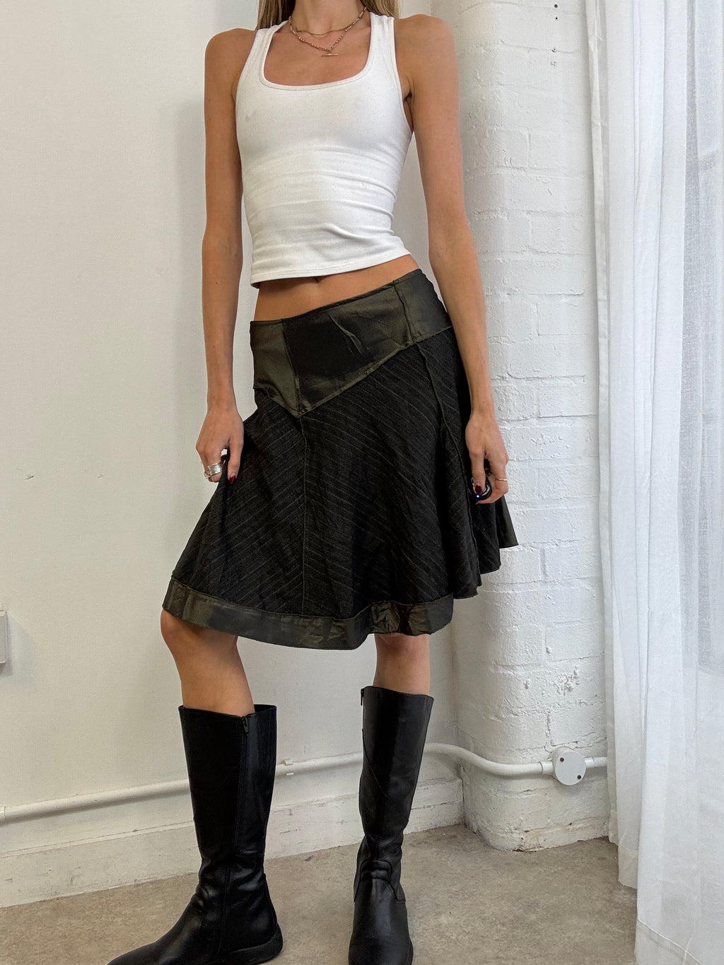 Vintage asymmetric pinstripe midi skirt