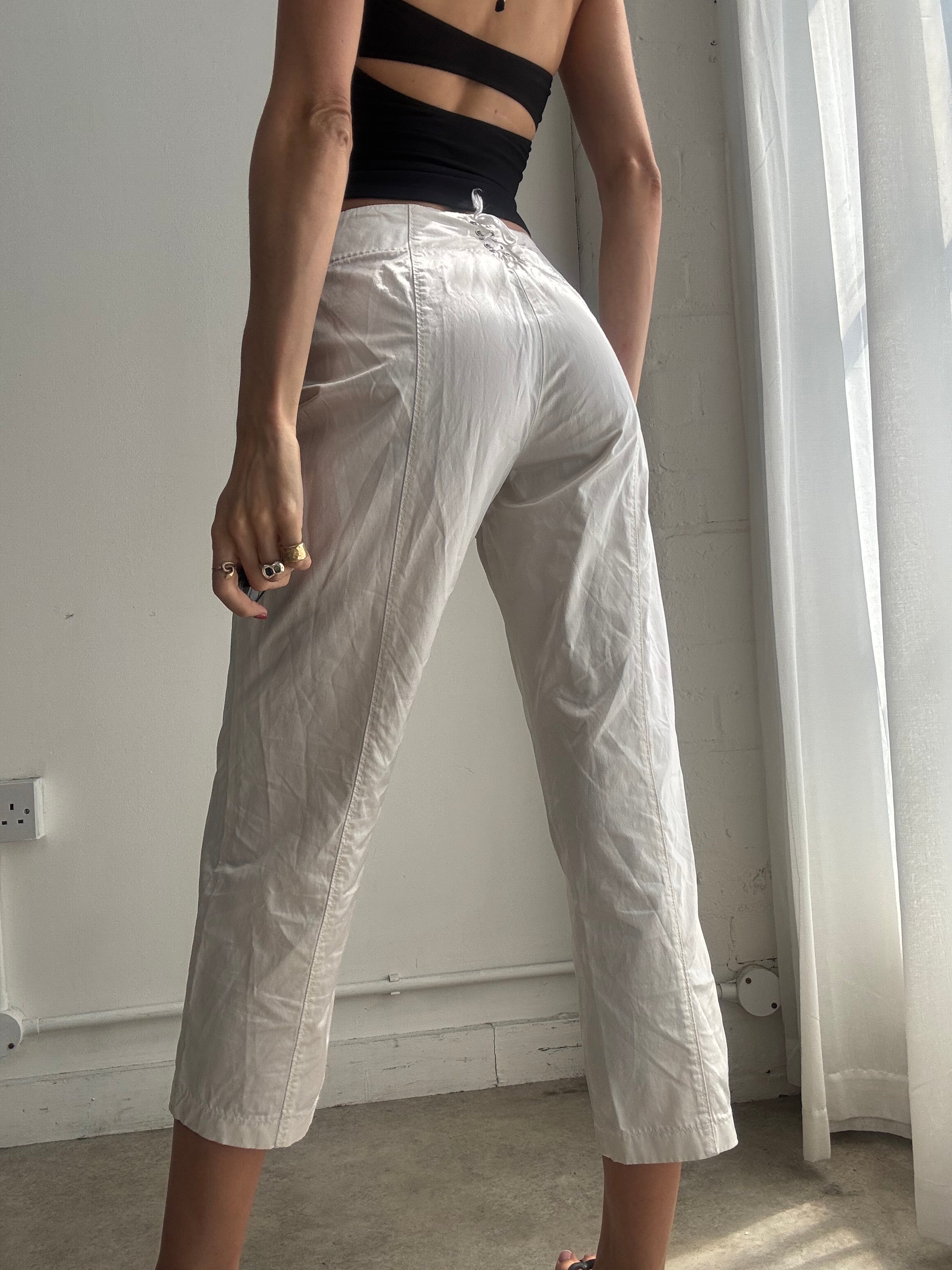 Vintage Y2K White Cropped Cargo Trousers Capri's – Low Rise Utility Pants - Size M