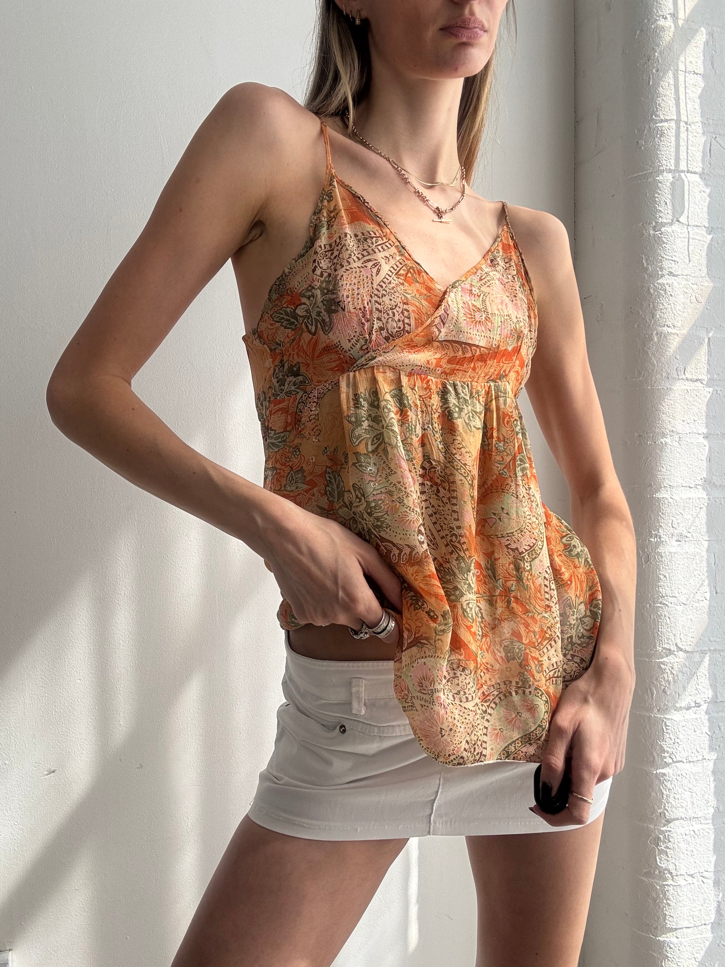 Vintage Y2K orange paisley print cami top - size M