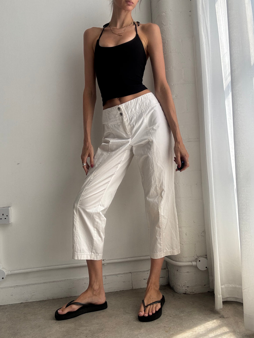 Vintage Y2K White Cropped Cargo Trousers Capri's – Low Rise Utility Pants - Size M