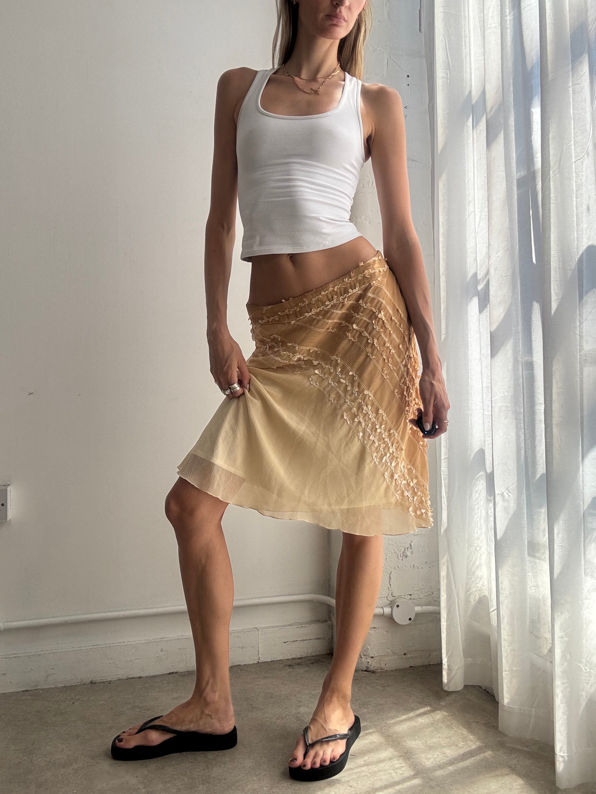 Vintage Embroidered Ombre Mesh Midi Skirt Y2K - Size M