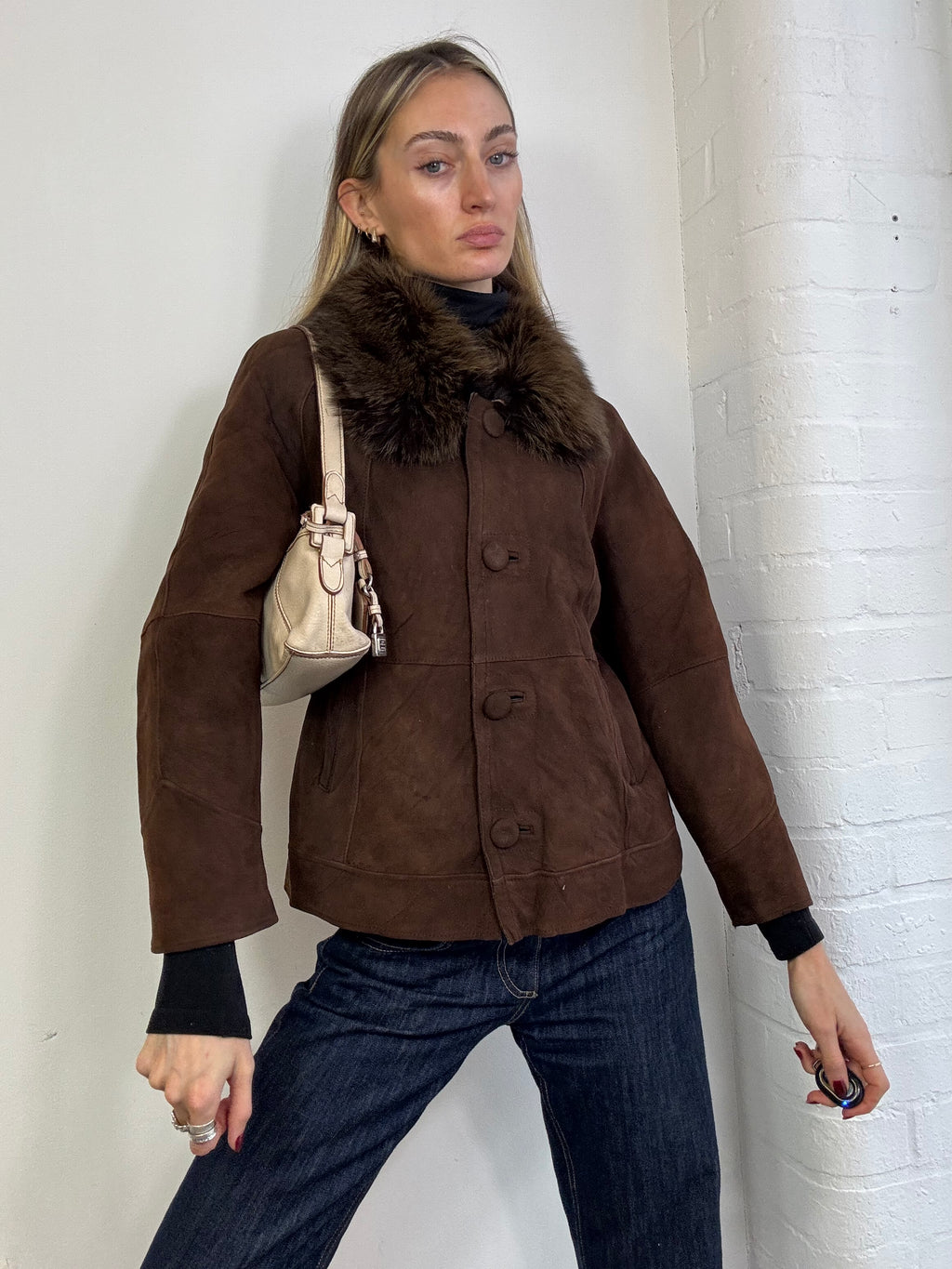 Vintage sheepskin coat in brown