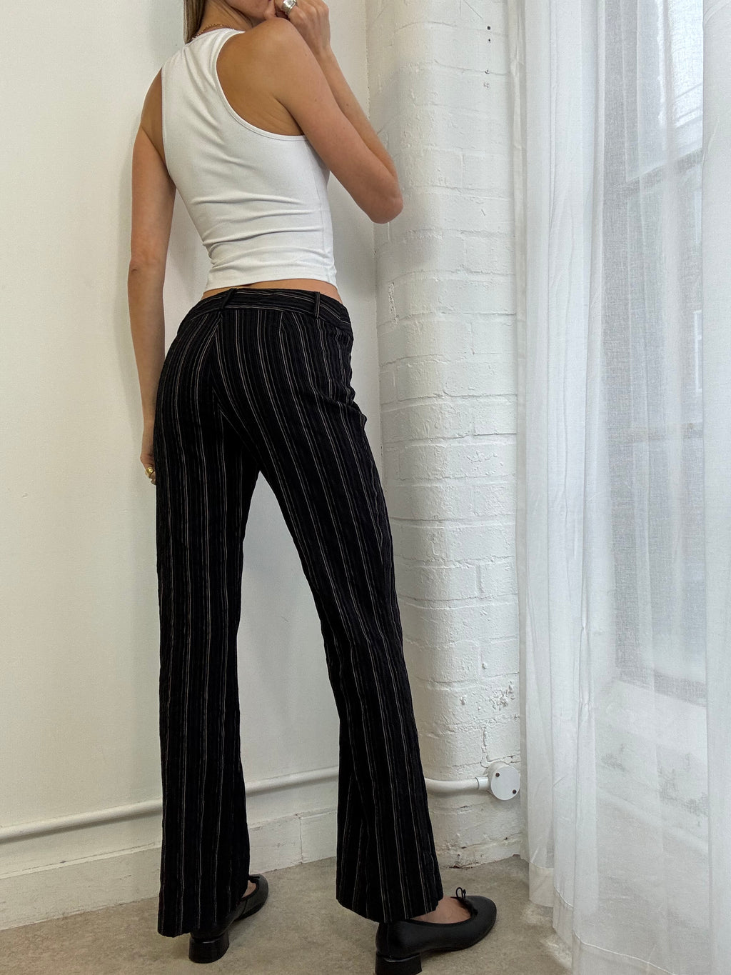 Vintage 90s black pinstripe low rise trousers