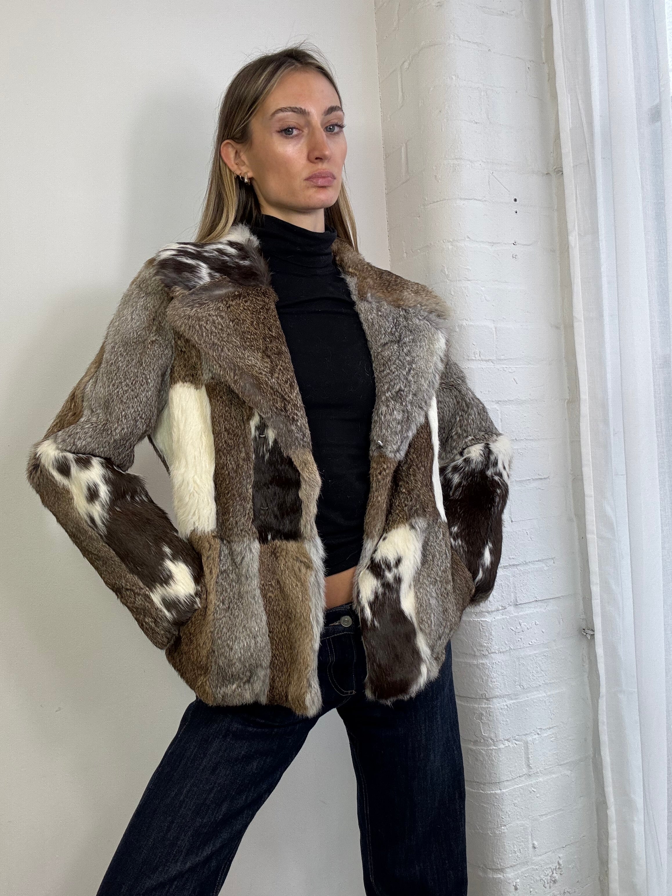 Vintage Y2K patchwork fur jacket